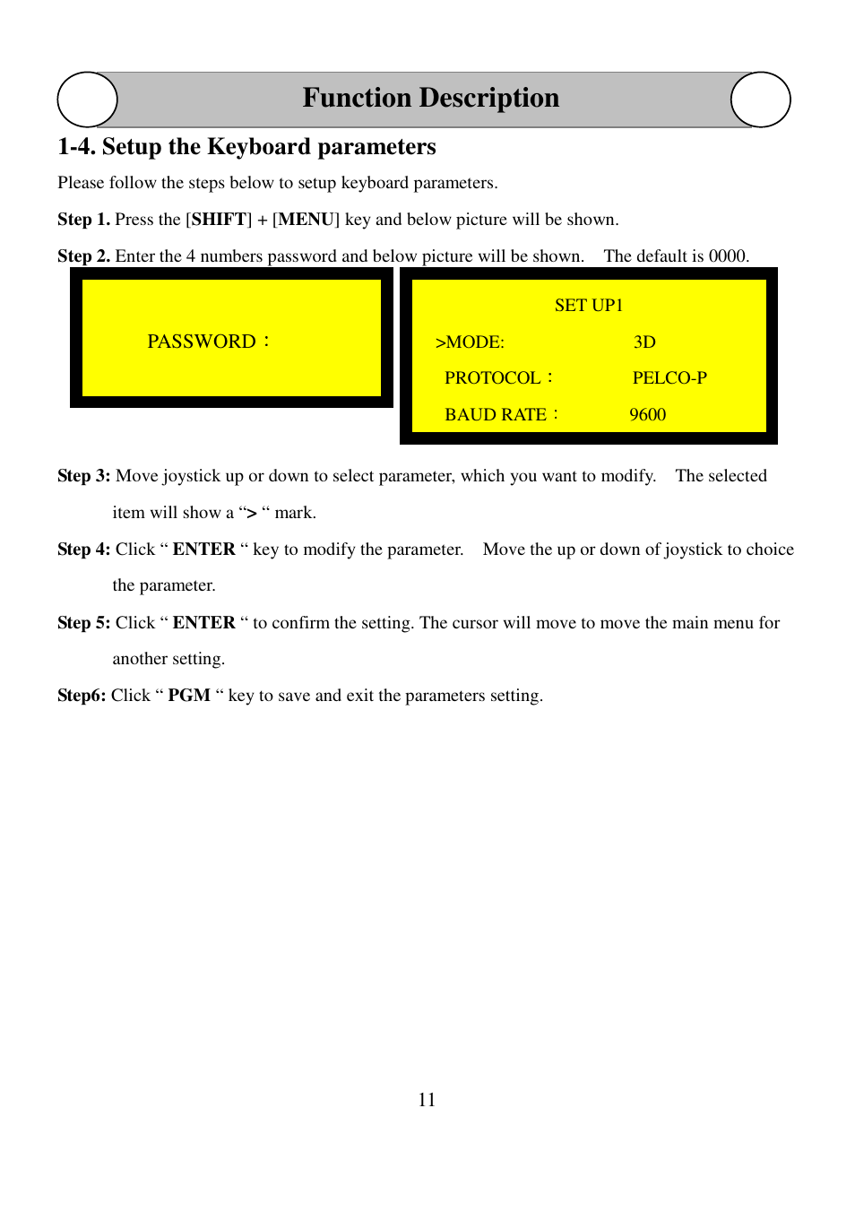 Function description, 4. setup the keyboard parameters | I-View FSKY-100 3D/4D Joystick Keyboard User Manual | Page 11 / 13