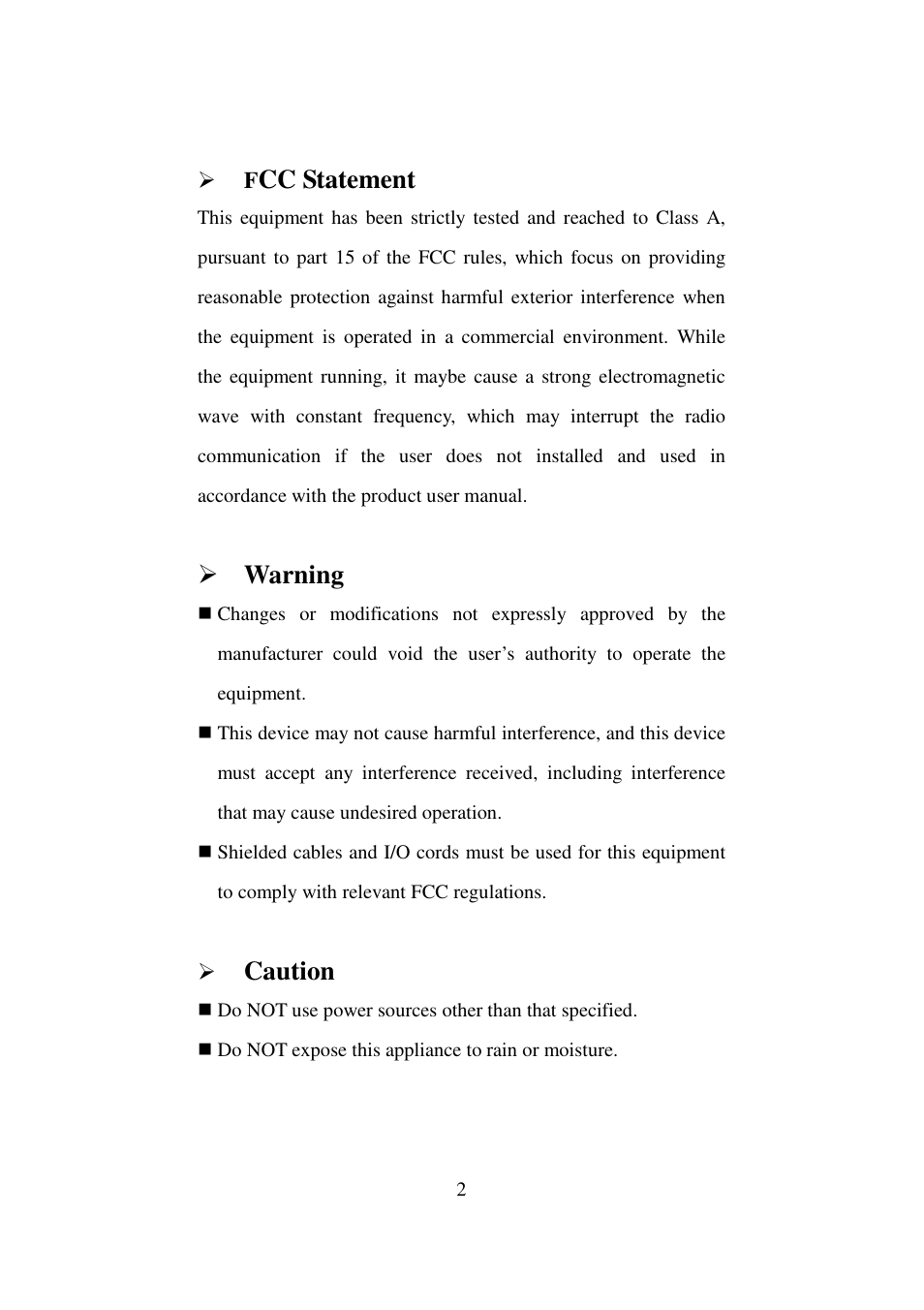 Cc statement, Warning, Caution | I-View SDCI-220 Indoor Speed dome User Manual | Page 2 / 19