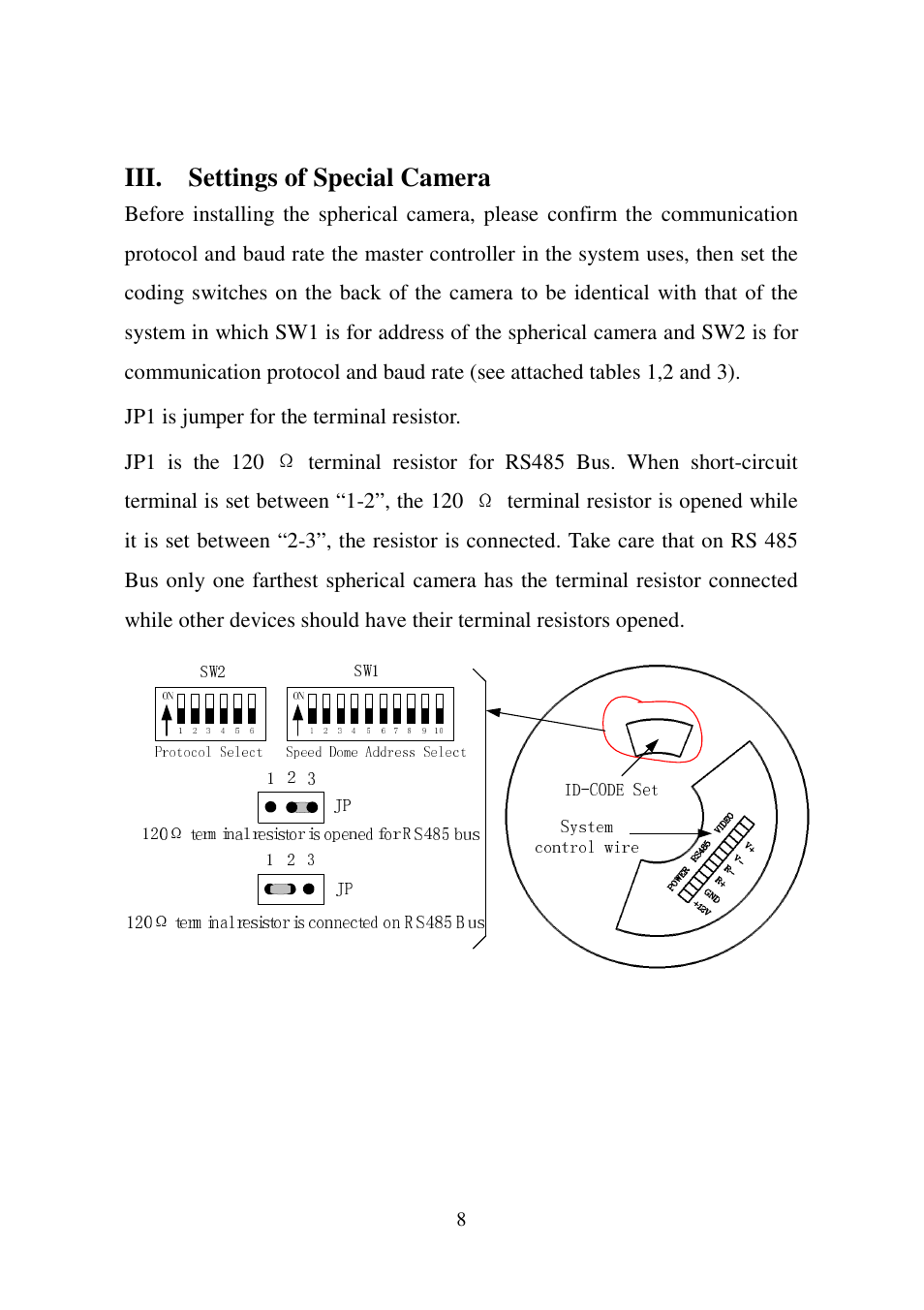Iii. settings of special camera | I-View SDCI-220 Indoor Speed dome User Manual | Page 8 / 19