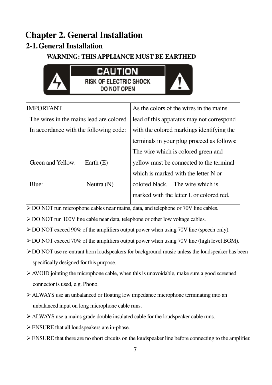 Chapter 2. general installation, 1. general installation | I-View PAC-080M Intelligent Audio Amplifier User Manual | Page 7 / 14