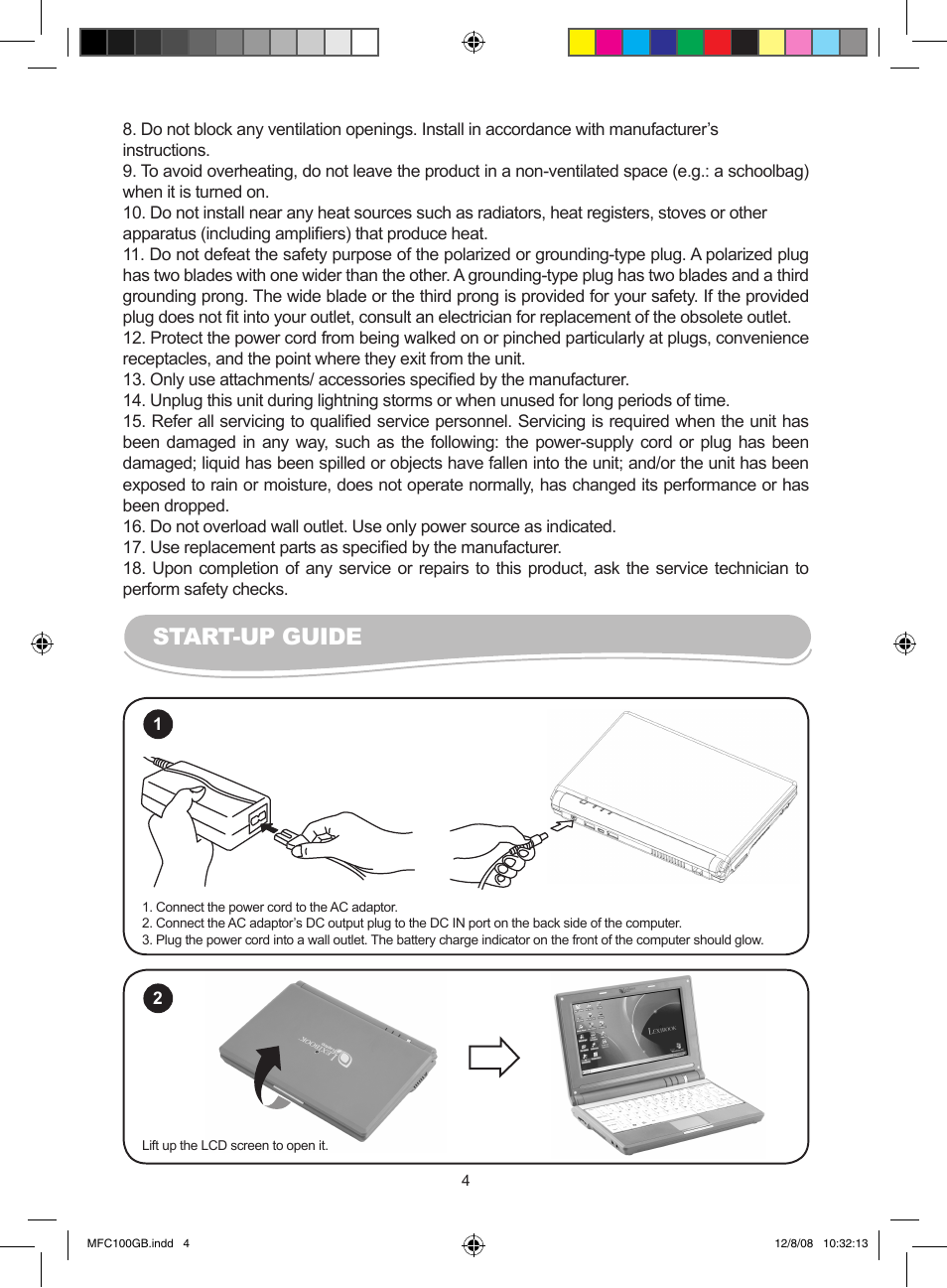 Start-up guide | Lexibook MFC100GB User Manual | Page 4 / 24