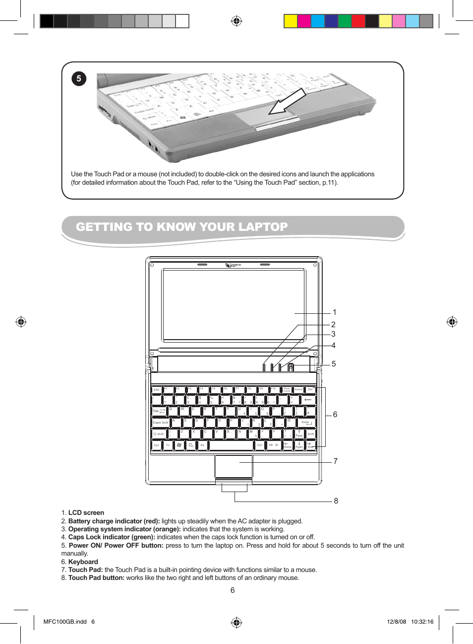Getting to know your laptop | Lexibook MFC100GB User Manual | Page 6 / 24