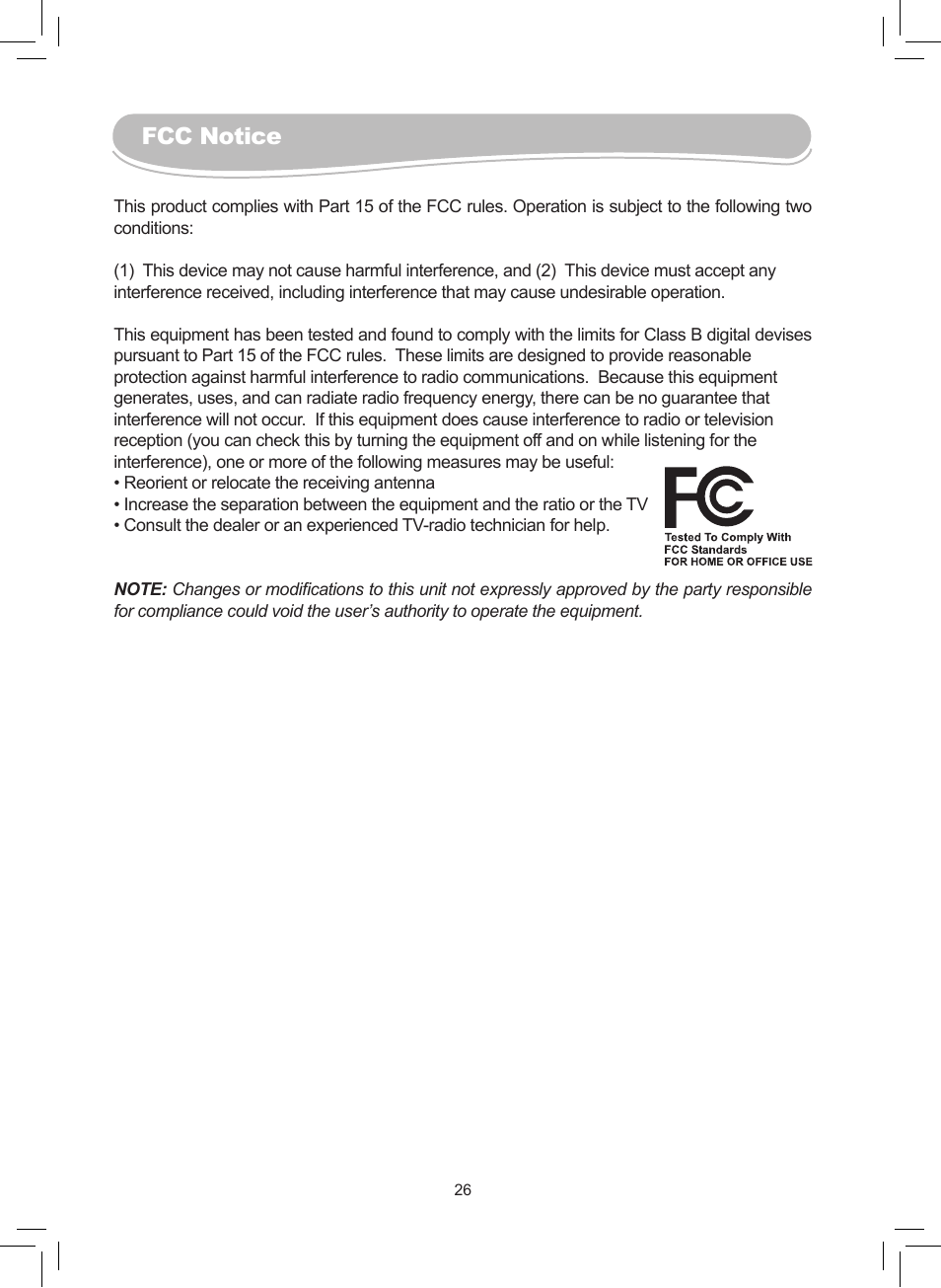 Fcc notice | Lexibook MFC110GB User Manual | Page 26 / 27