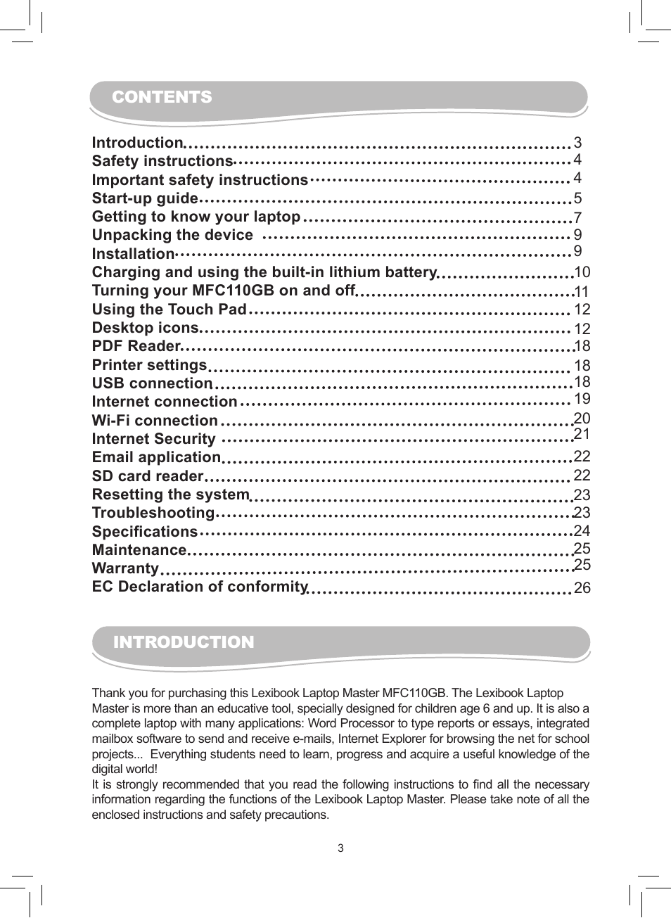 Lexibook MFC110GB User Manual | Page 3 / 27