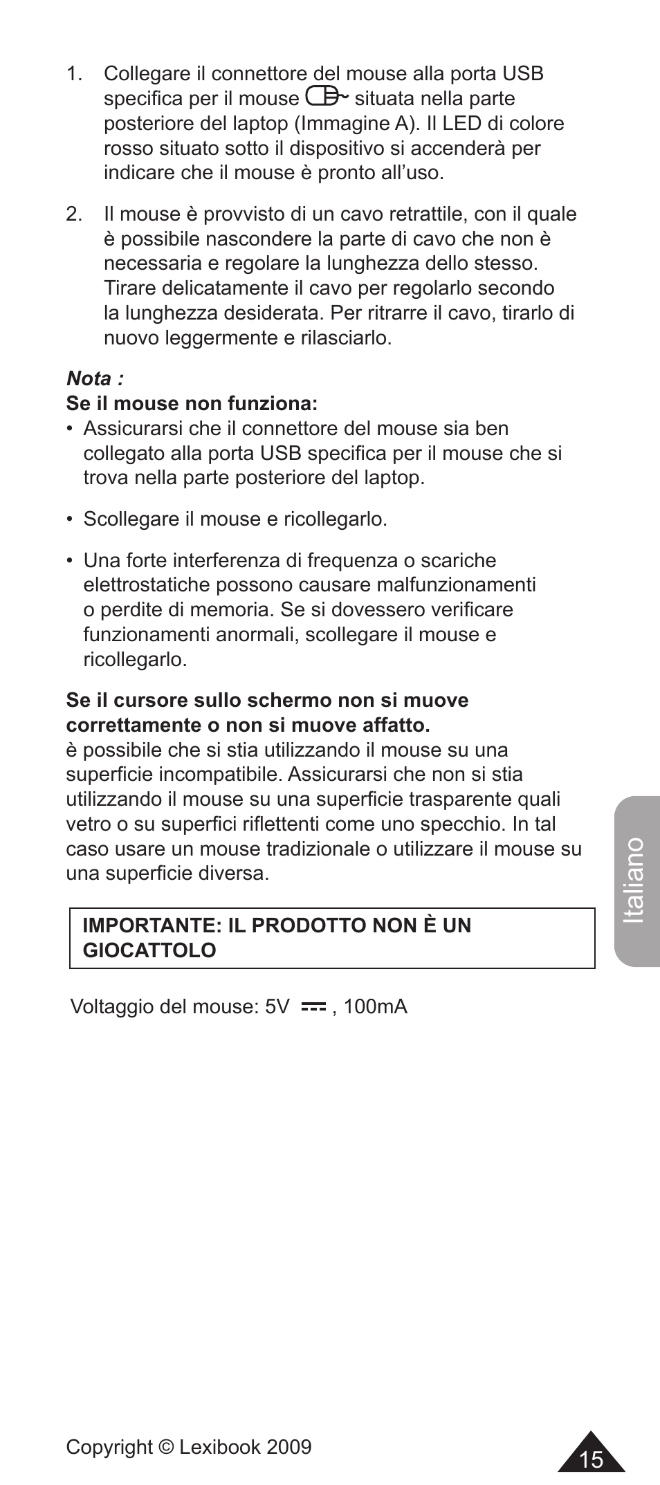Italiano | Lexibook MFA10-01/MFA10WW1 User Manual | Page 15 / 22