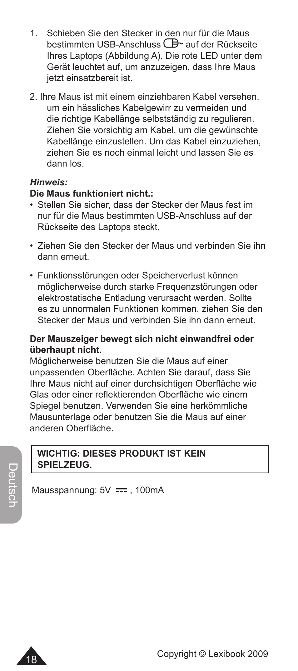 Deutsch | Lexibook MFA10-01/MFA10WW1 User Manual | Page 18 / 22