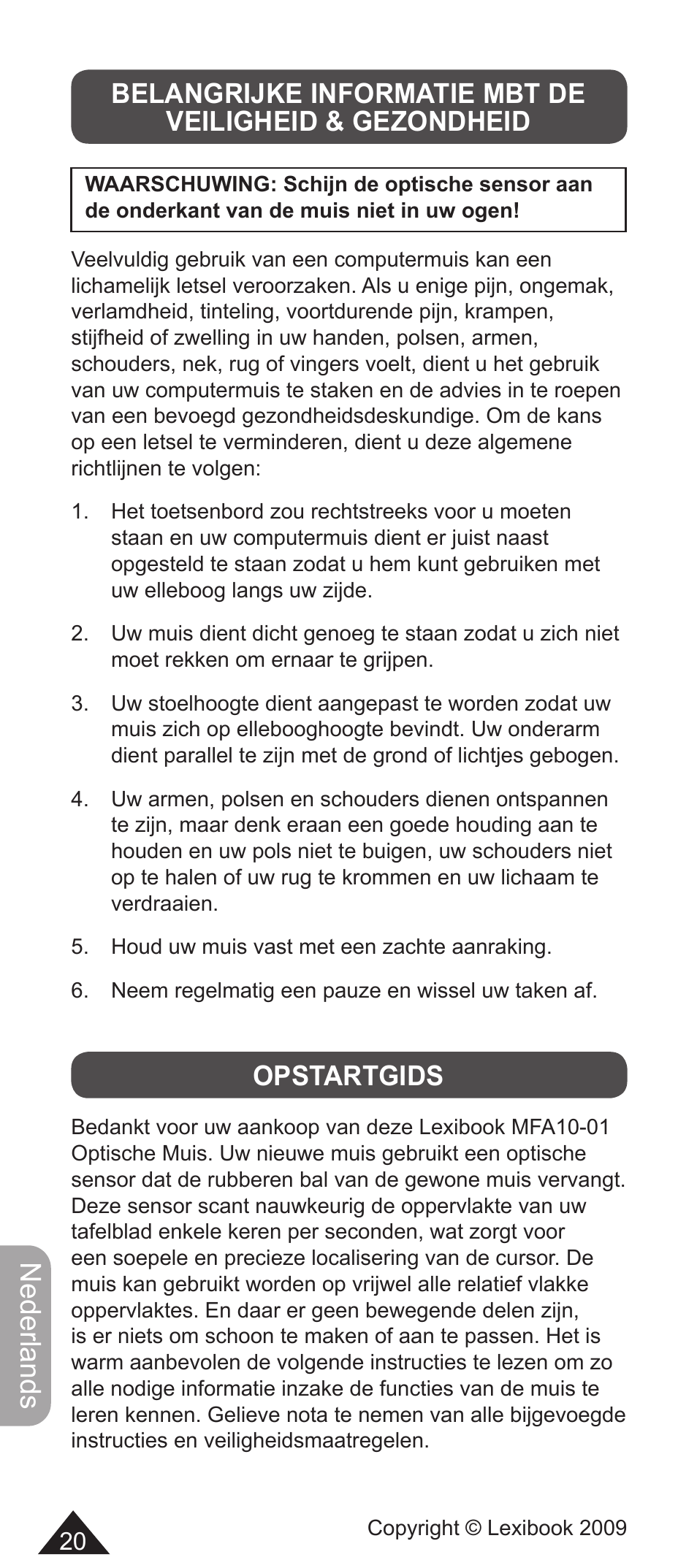 Nederlands, Opstartgids | Lexibook MFA10-01/MFA10WW1 User Manual | Page 20 / 22