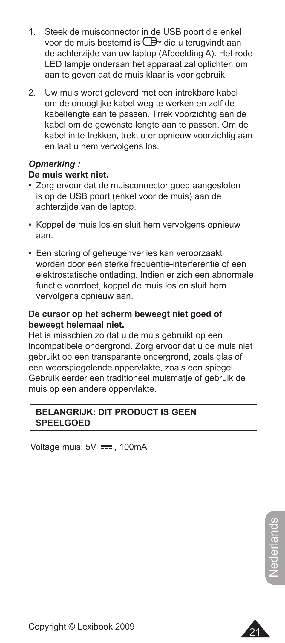 Nederlands | Lexibook MFA10-01/MFA10WW1 User Manual | Page 21 / 22