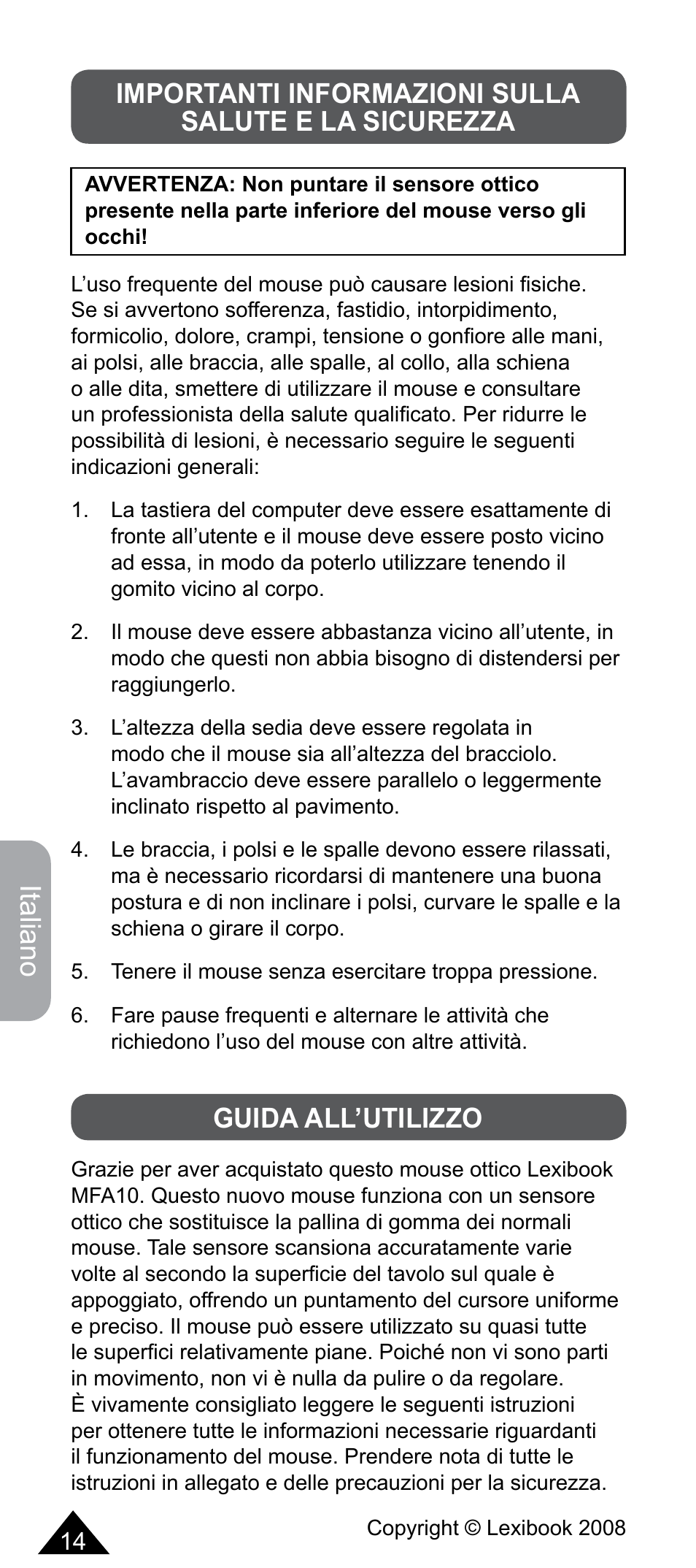 Italiano, Guida all’utilizzo | Lexibook MFA10 User Manual | Page 14 / 22