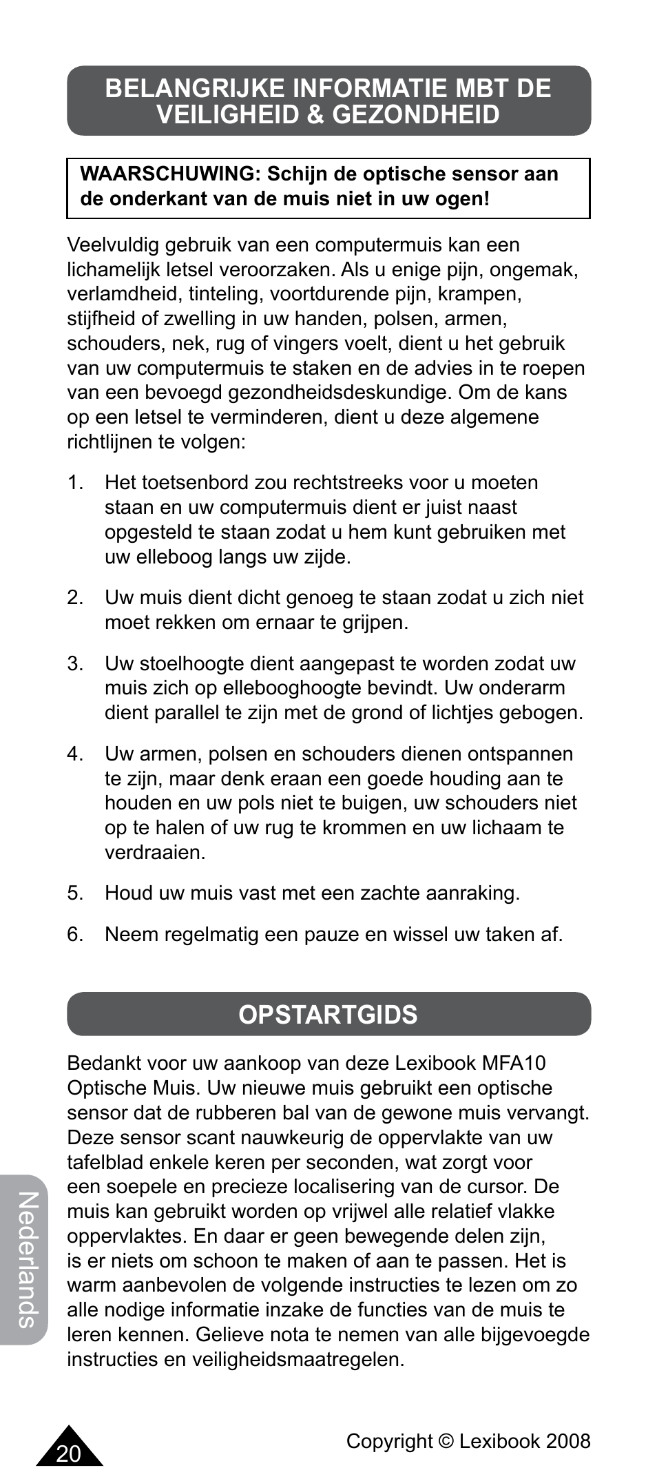 Nederlands, Opstartgids | Lexibook MFA10 User Manual | Page 20 / 22