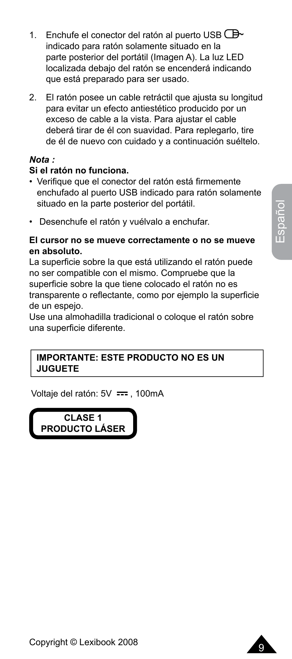 Español | Lexibook MFA10 User Manual | Page 9 / 22