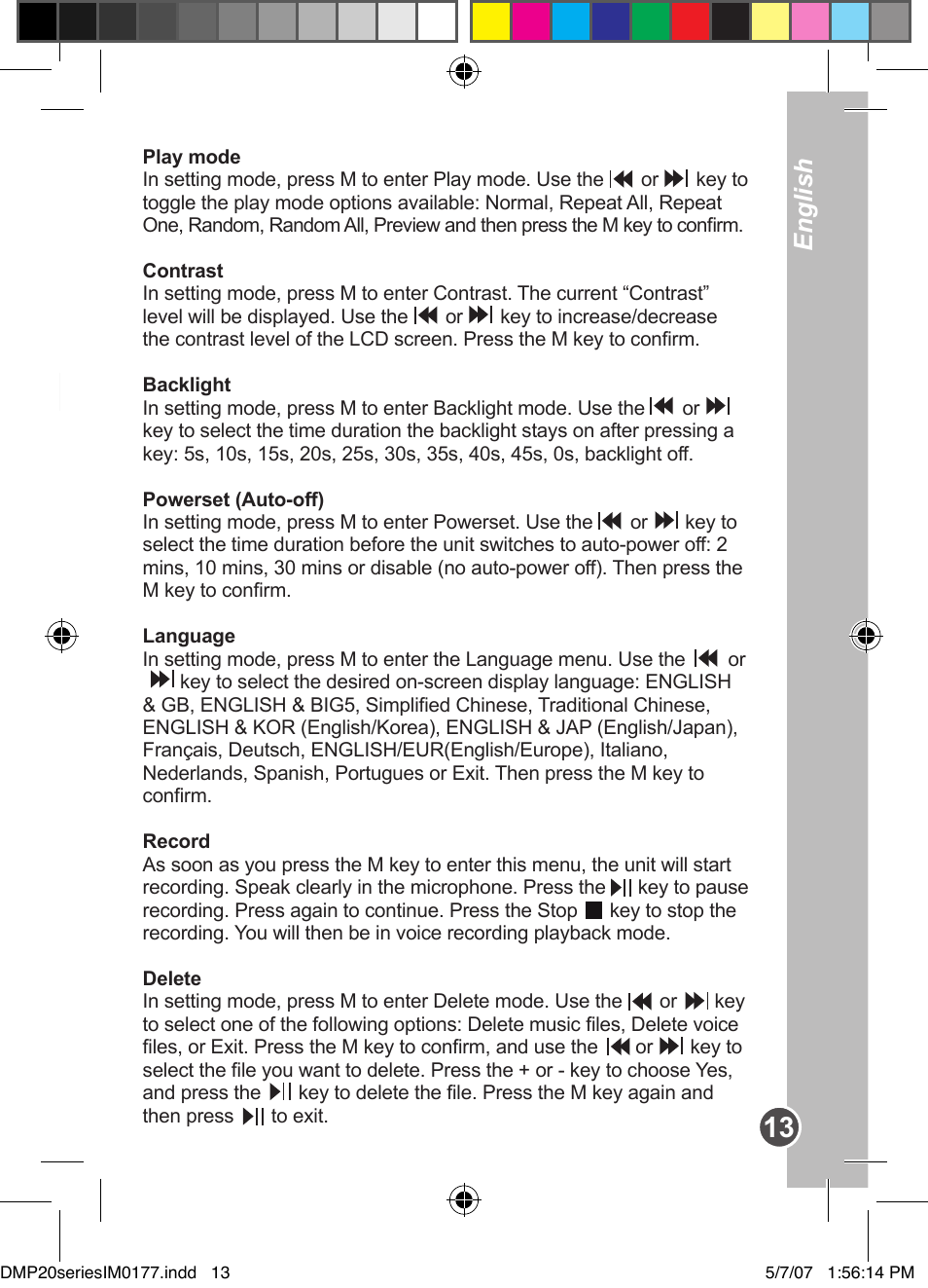 English, Function menu | Lexibook DMP20SP/DMP23SP User Manual | Page 13 / 44