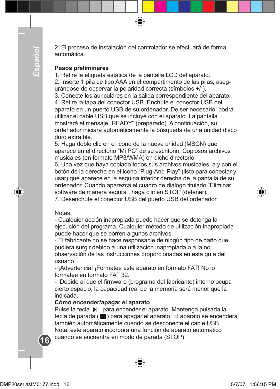 Español | Lexibook DMP20SP/DMP23SP User Manual | Page 16 / 44