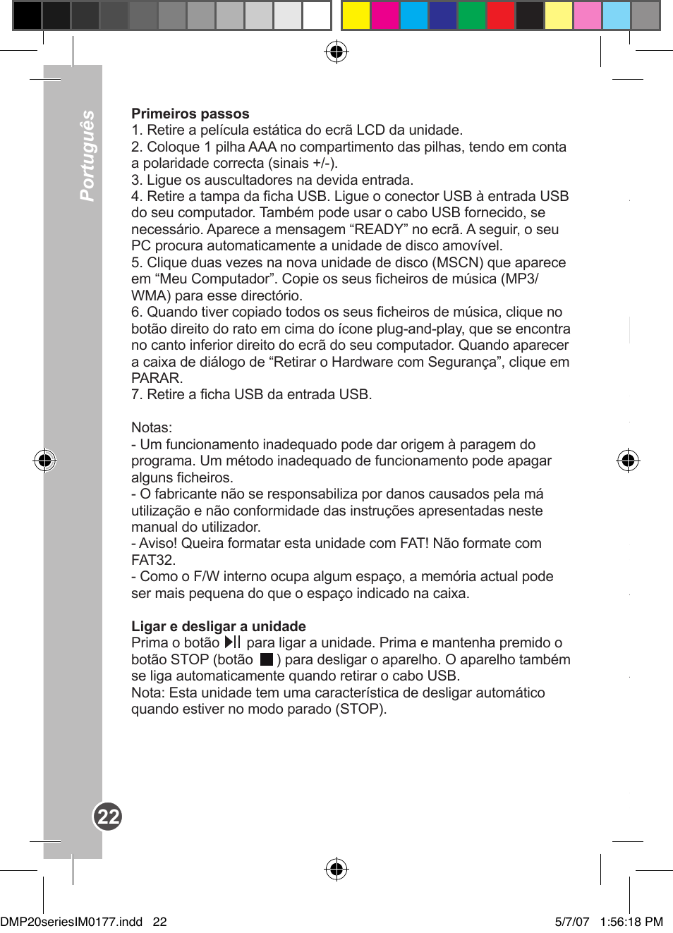 Português | Lexibook DMP20SP/DMP23SP User Manual | Page 22 / 44