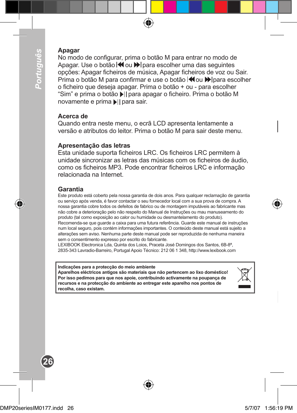 Italiano português, Descrizione del prodotto | Lexibook DMP20SP/DMP23SP User Manual | Page 26 / 44