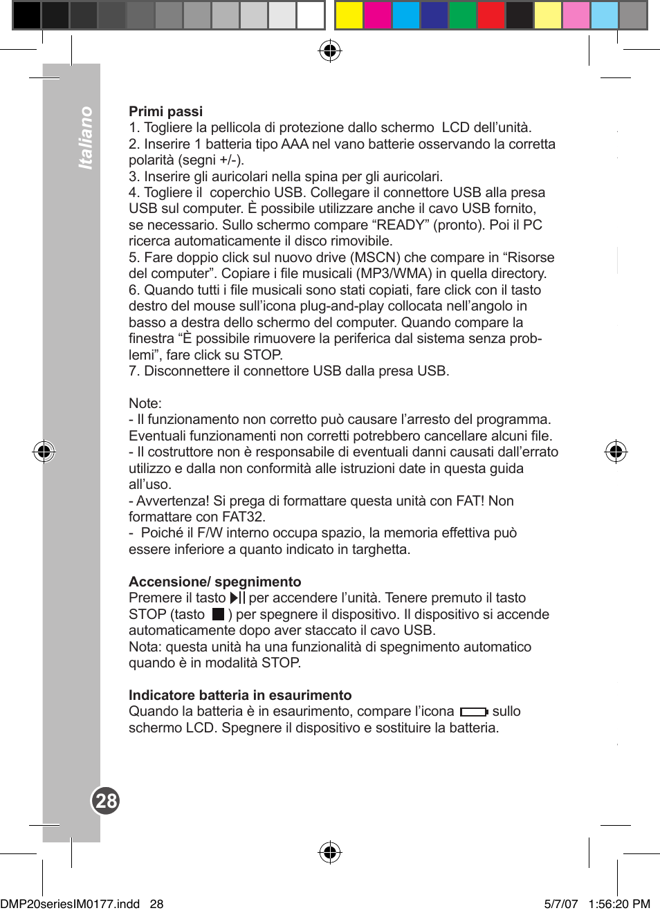 Italiano | Lexibook DMP20SP/DMP23SP User Manual | Page 28 / 44