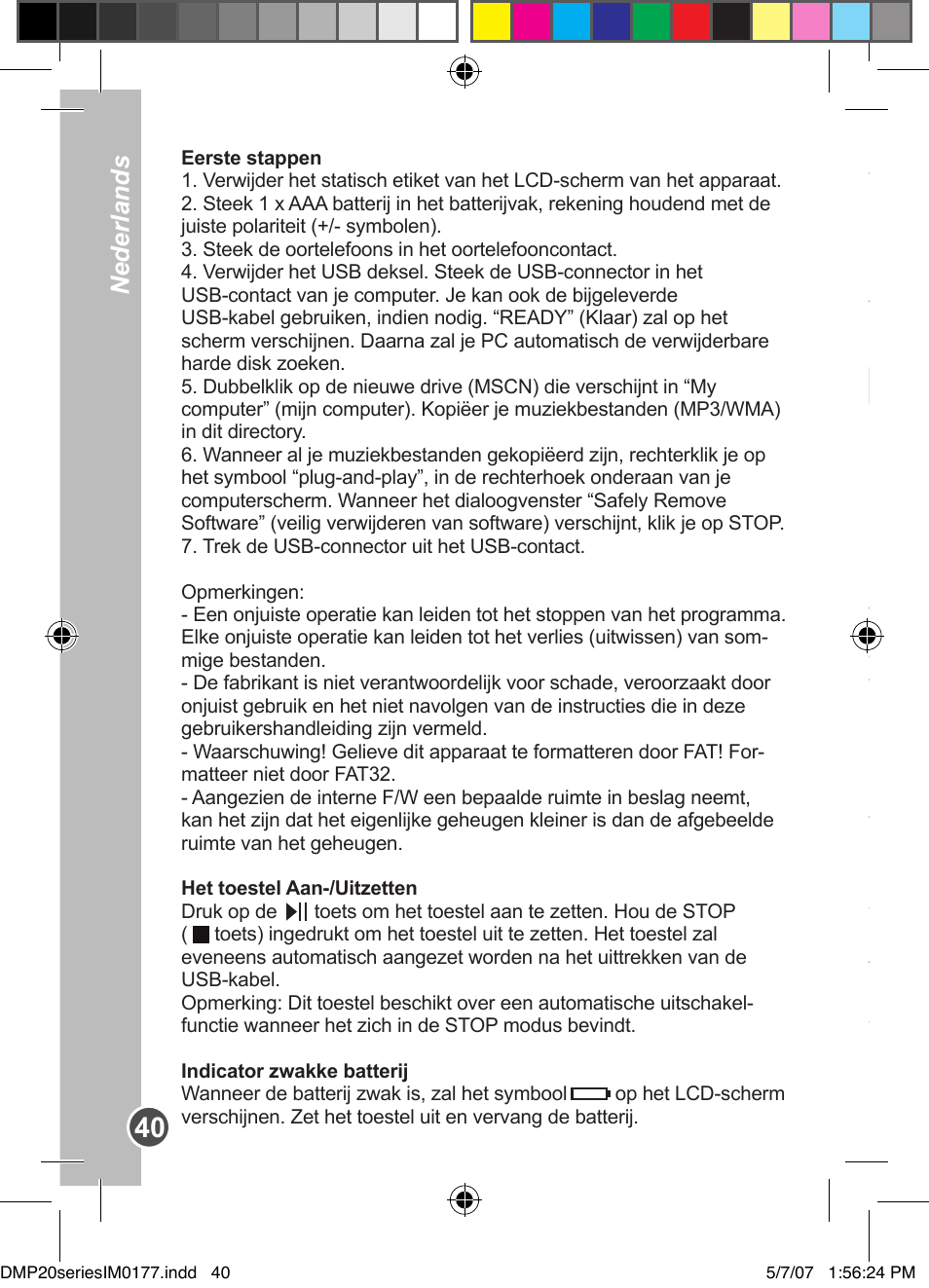 Nederlands | Lexibook DMP20SP/DMP23SP User Manual | Page 40 / 44