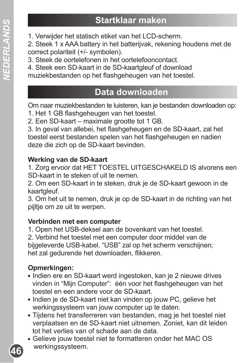 Nederlands startklaar maken, Data downloaden | Lexibook DMP63BB User Manual | Page 46 / 51
