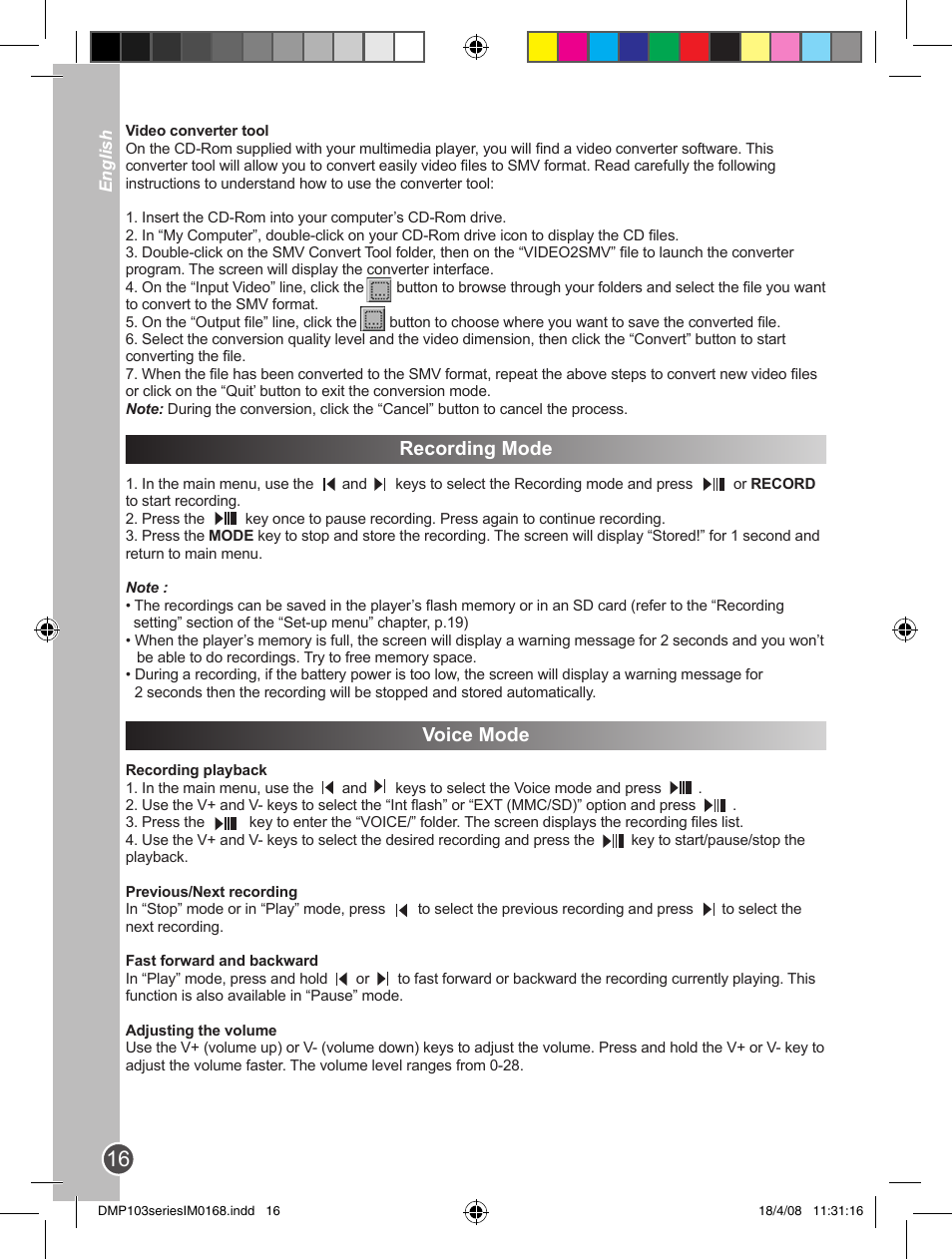 Recording mode voice mode | Lexibook DMP103SP User Manual | Page 16 / 66