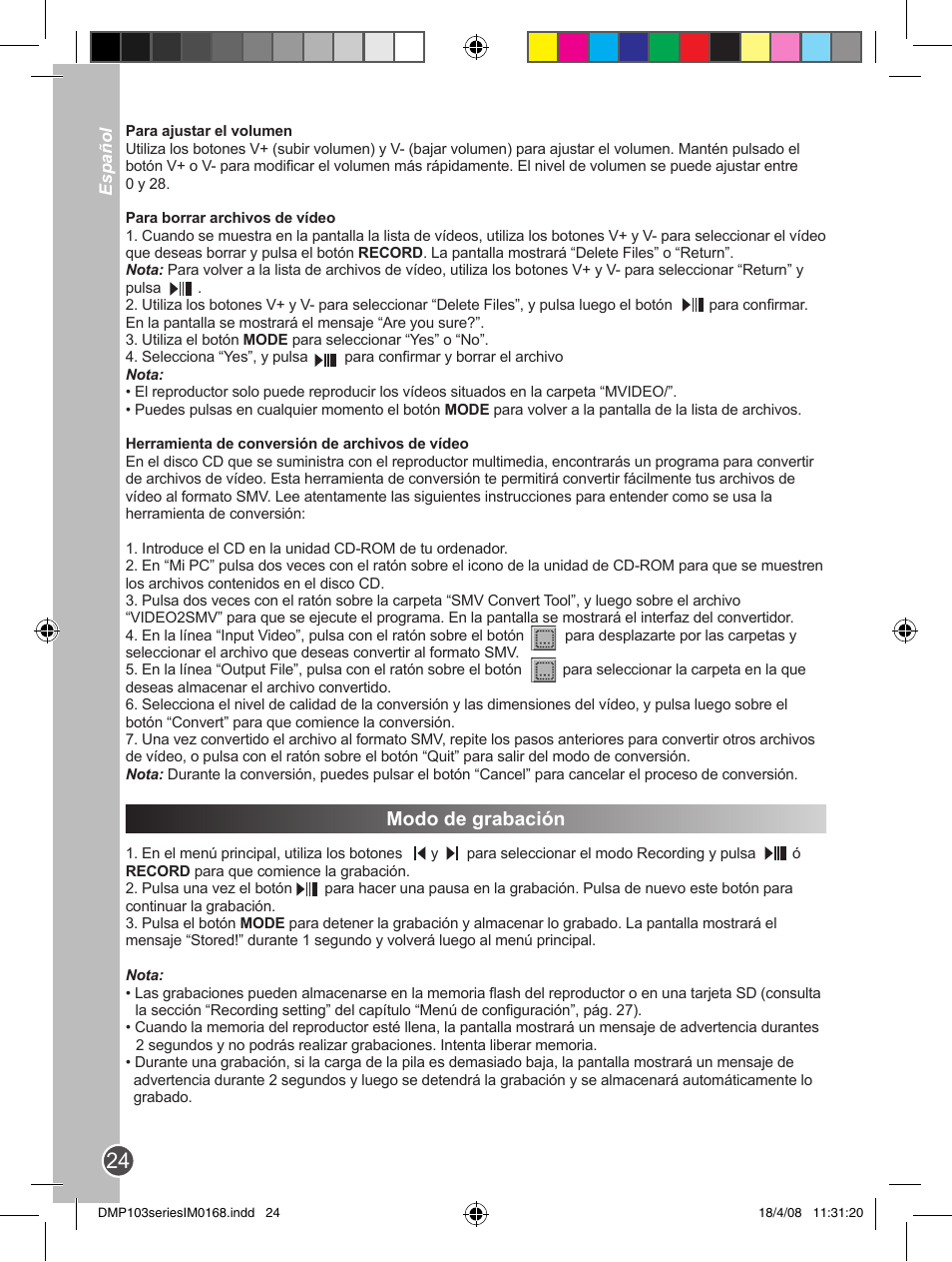 Modo de grabación | Lexibook DMP103SP User Manual | Page 24 / 66
