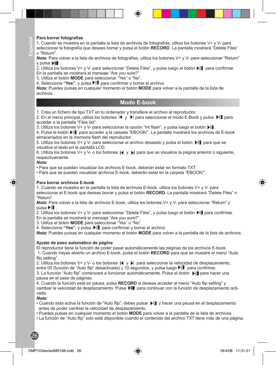 Modo e-book | Lexibook DMP103SP User Manual | Page 26 / 66