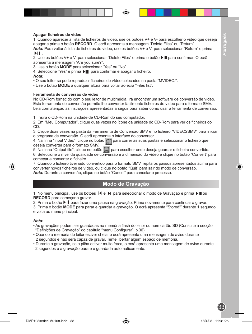 Modo de gravação | Lexibook DMP103SP User Manual | Page 33 / 66