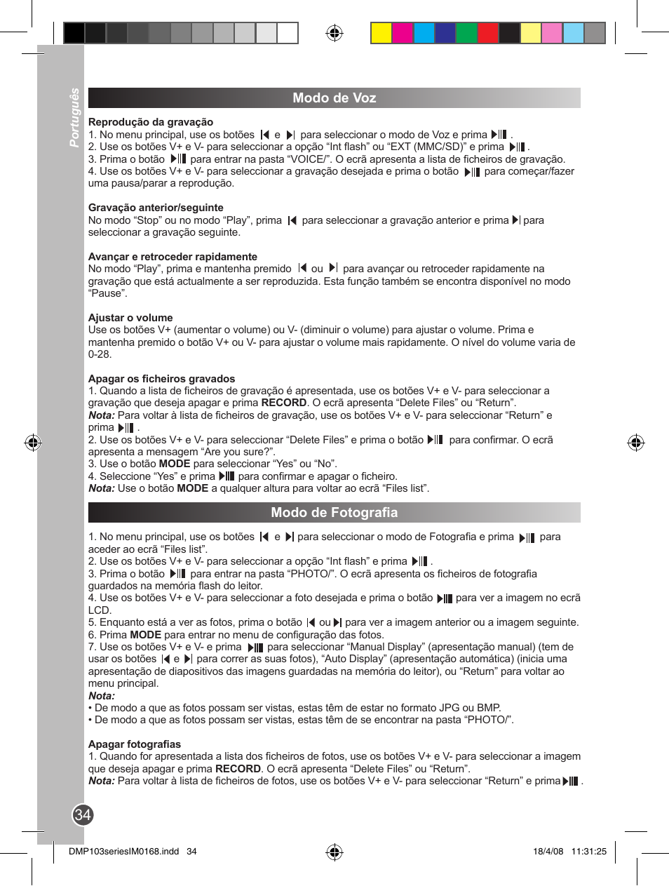 Modo de voz, Modo de fotografia | Lexibook DMP103SP User Manual | Page 34 / 66