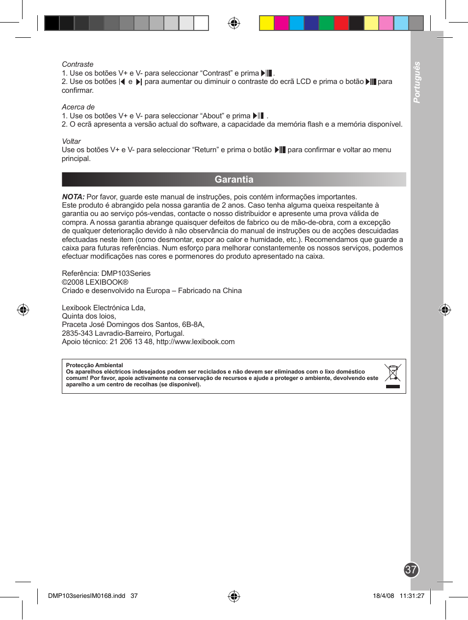 Garantia | Lexibook DMP103SP User Manual | Page 37 / 66
