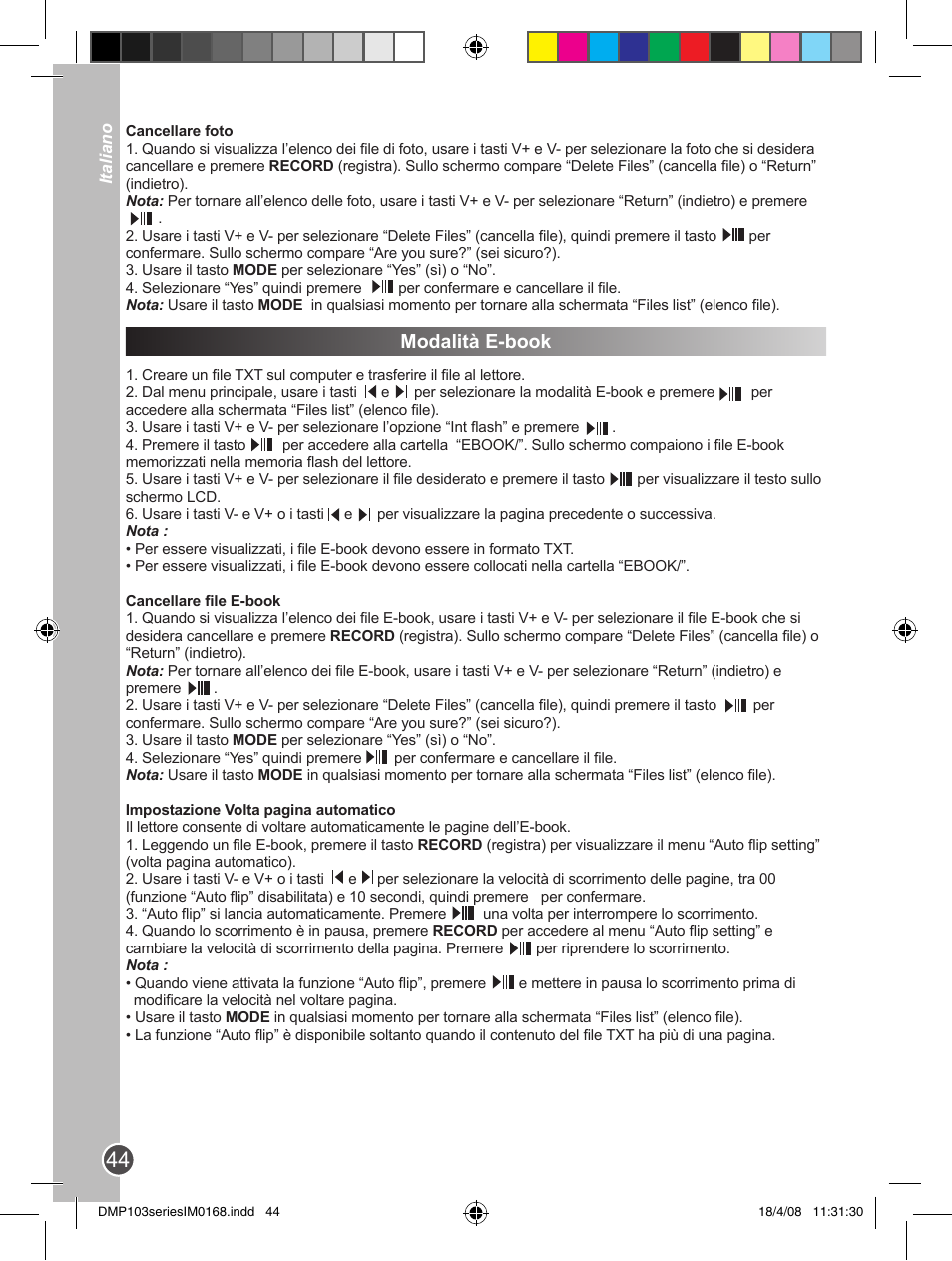 Modalità e-book | Lexibook DMP103SP User Manual | Page 44 / 66