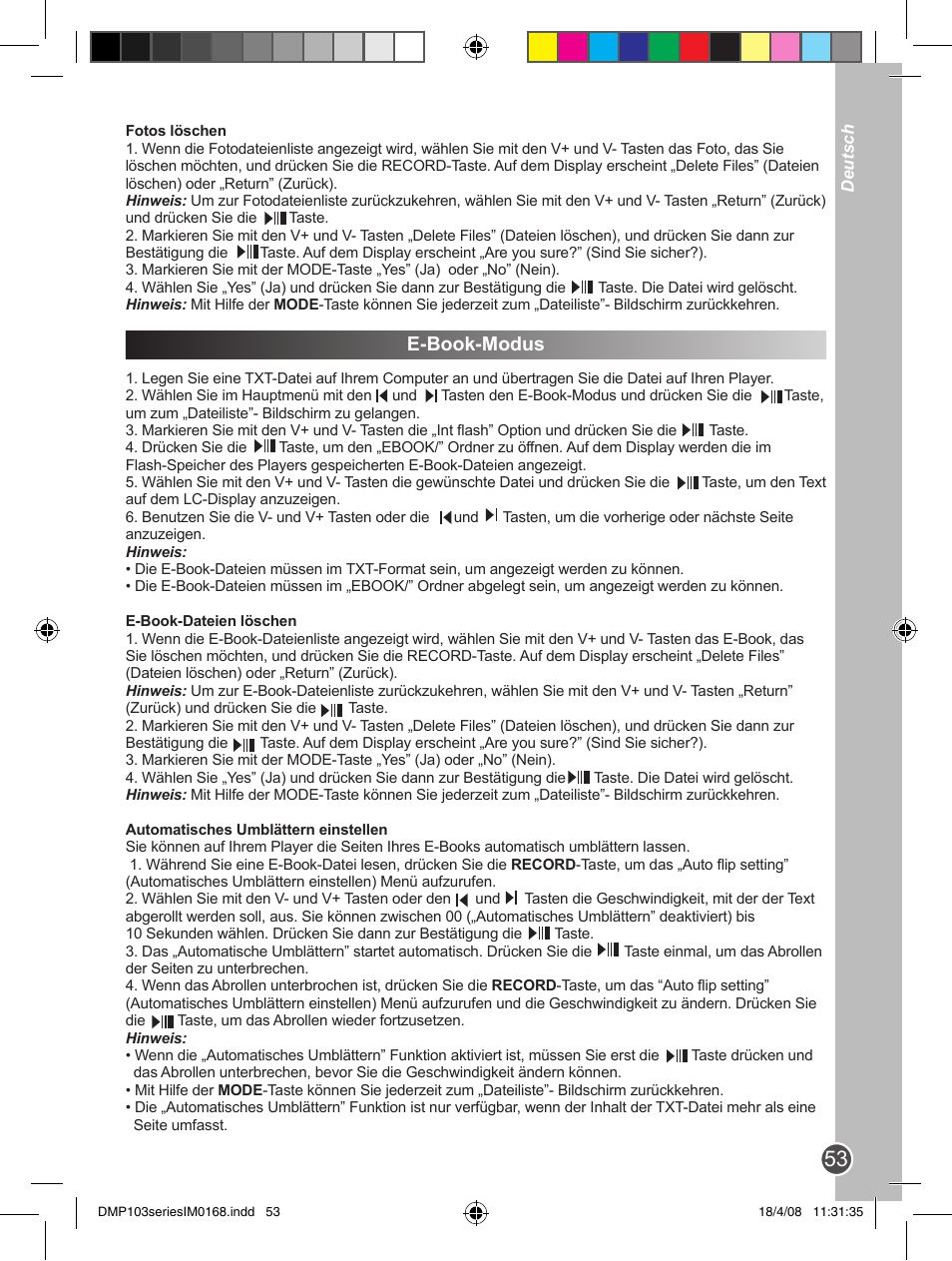 E-book-modus | Lexibook DMP103SP User Manual | Page 53 / 66