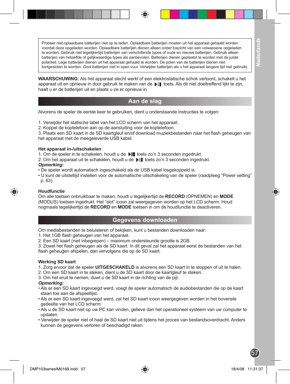 Aan de slag, Gegevens downloaden | Lexibook DMP103SP User Manual | Page 57 / 66