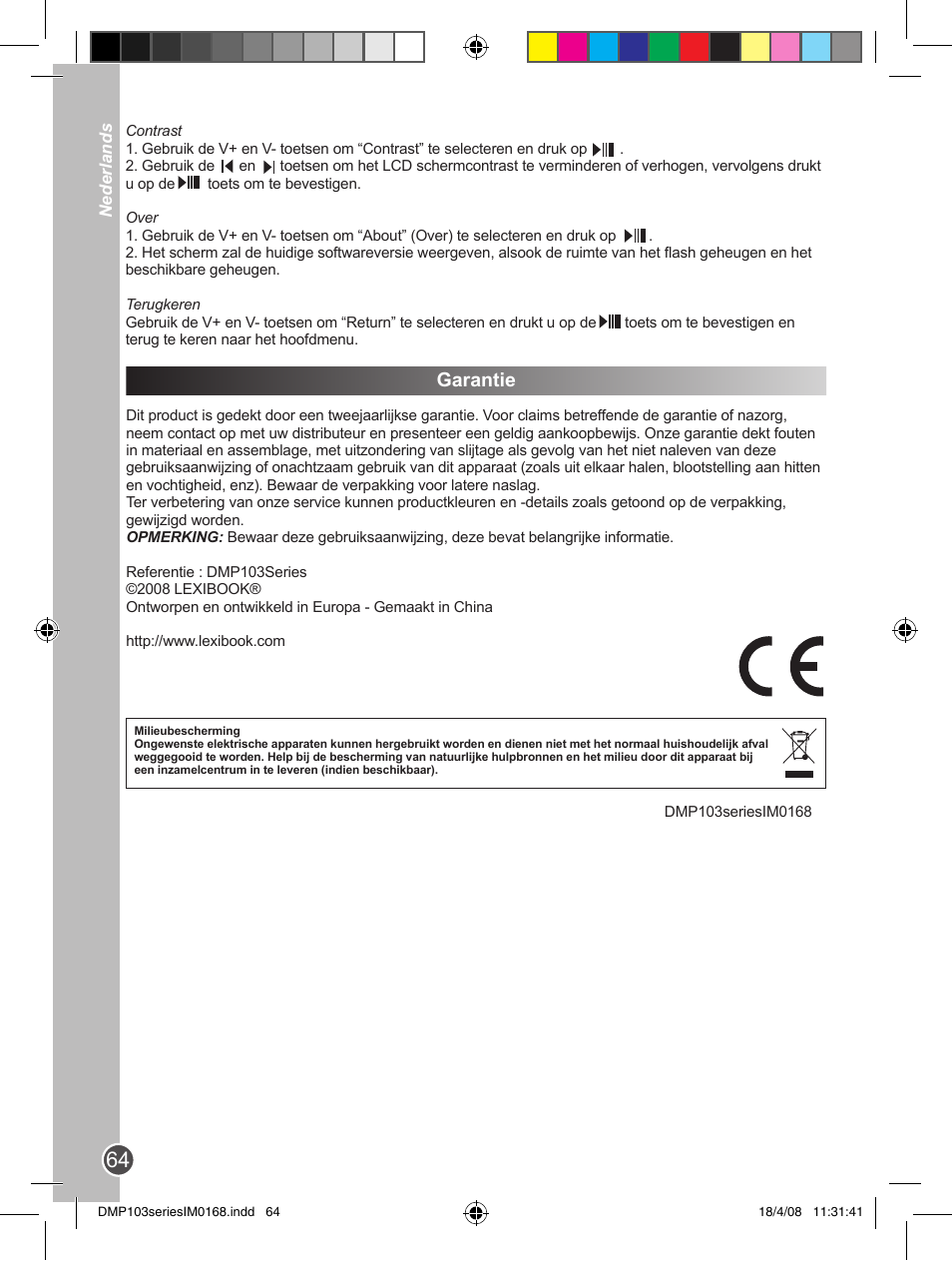 Garantie | Lexibook DMP103SP User Manual | Page 64 / 66