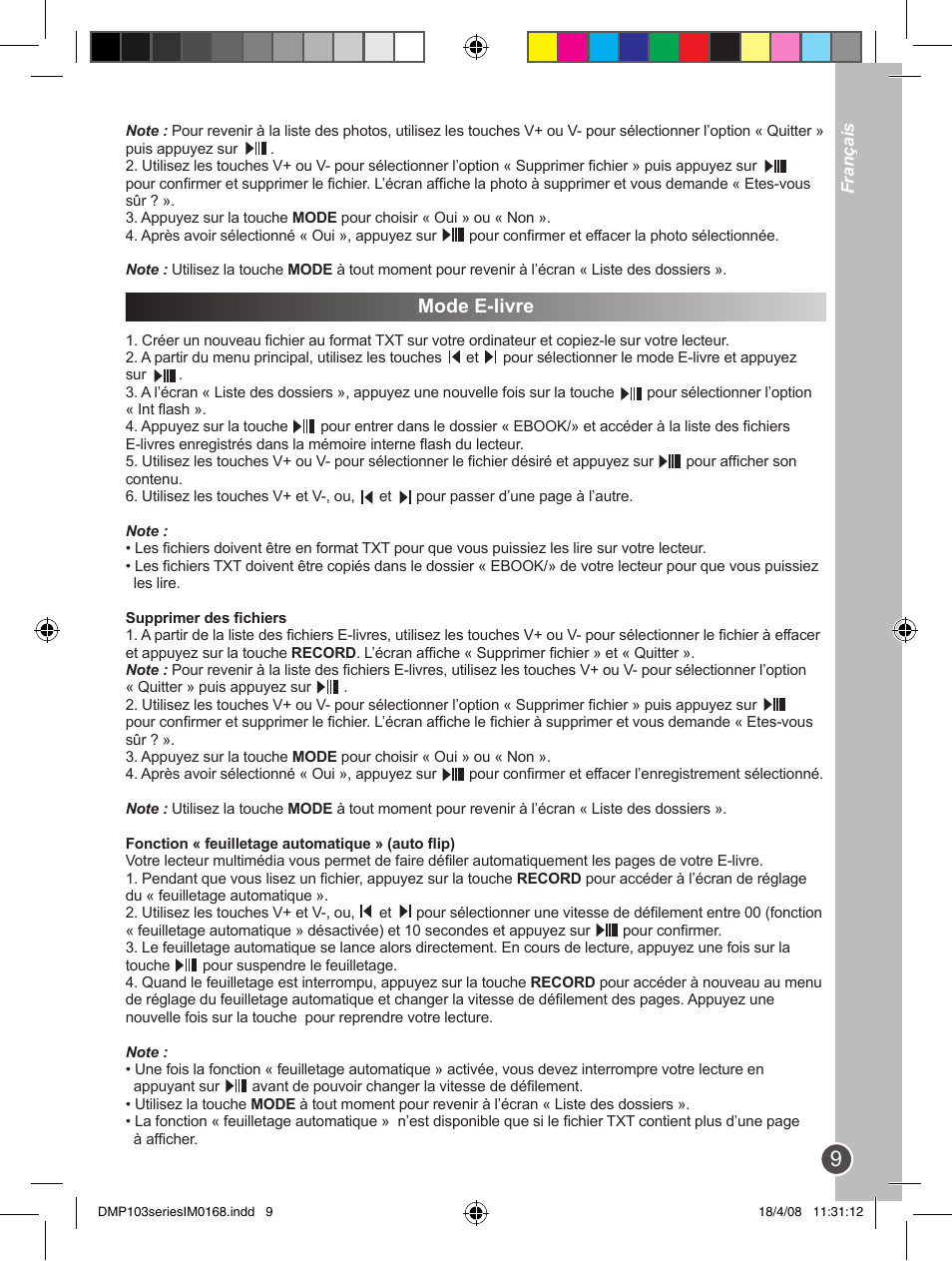 Mode e-livre | Lexibook DMP103SP User Manual | Page 9 / 66