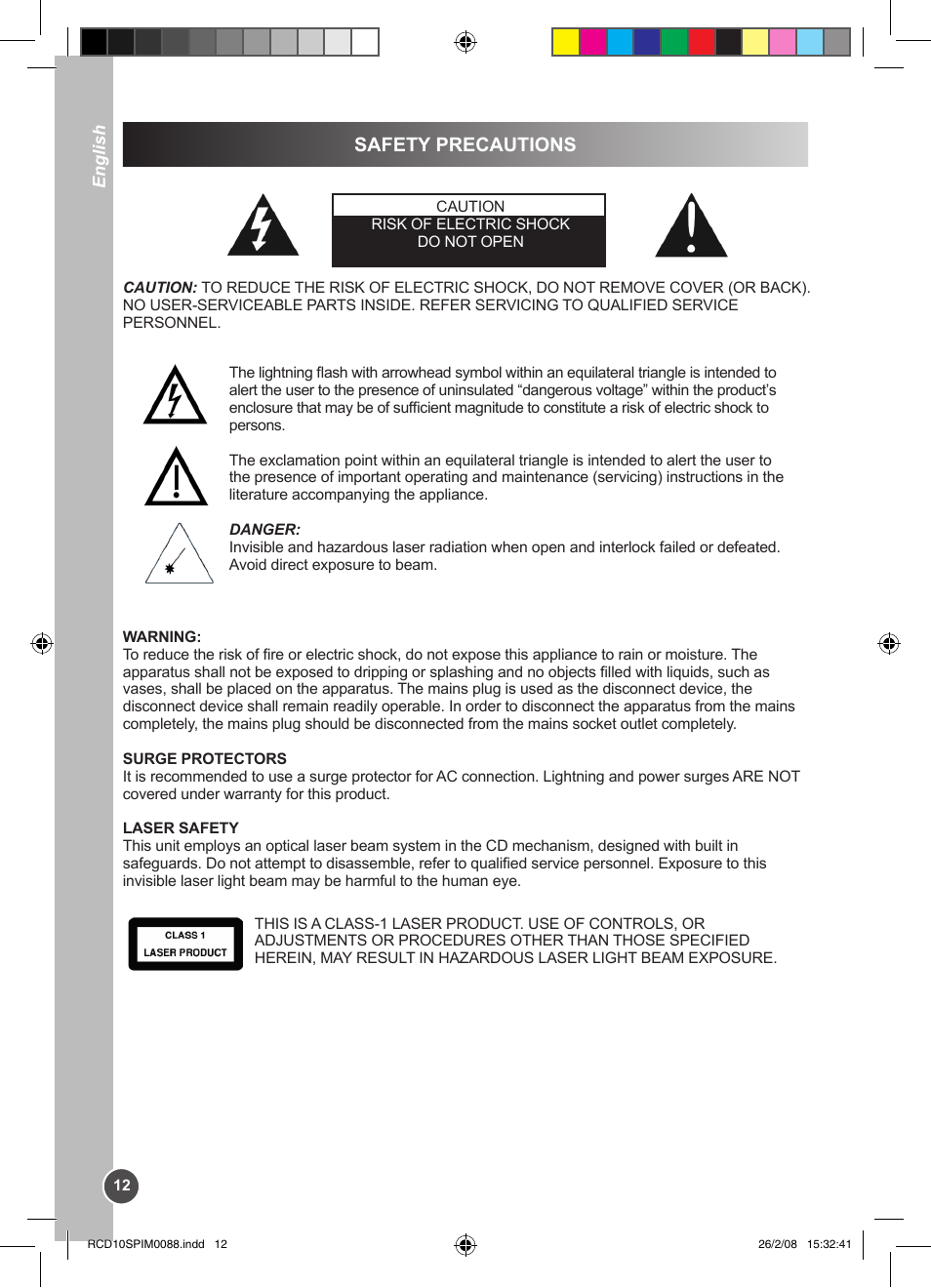 Safety precautions | Lexibook RCD10SP User Manual | Page 12 / 58