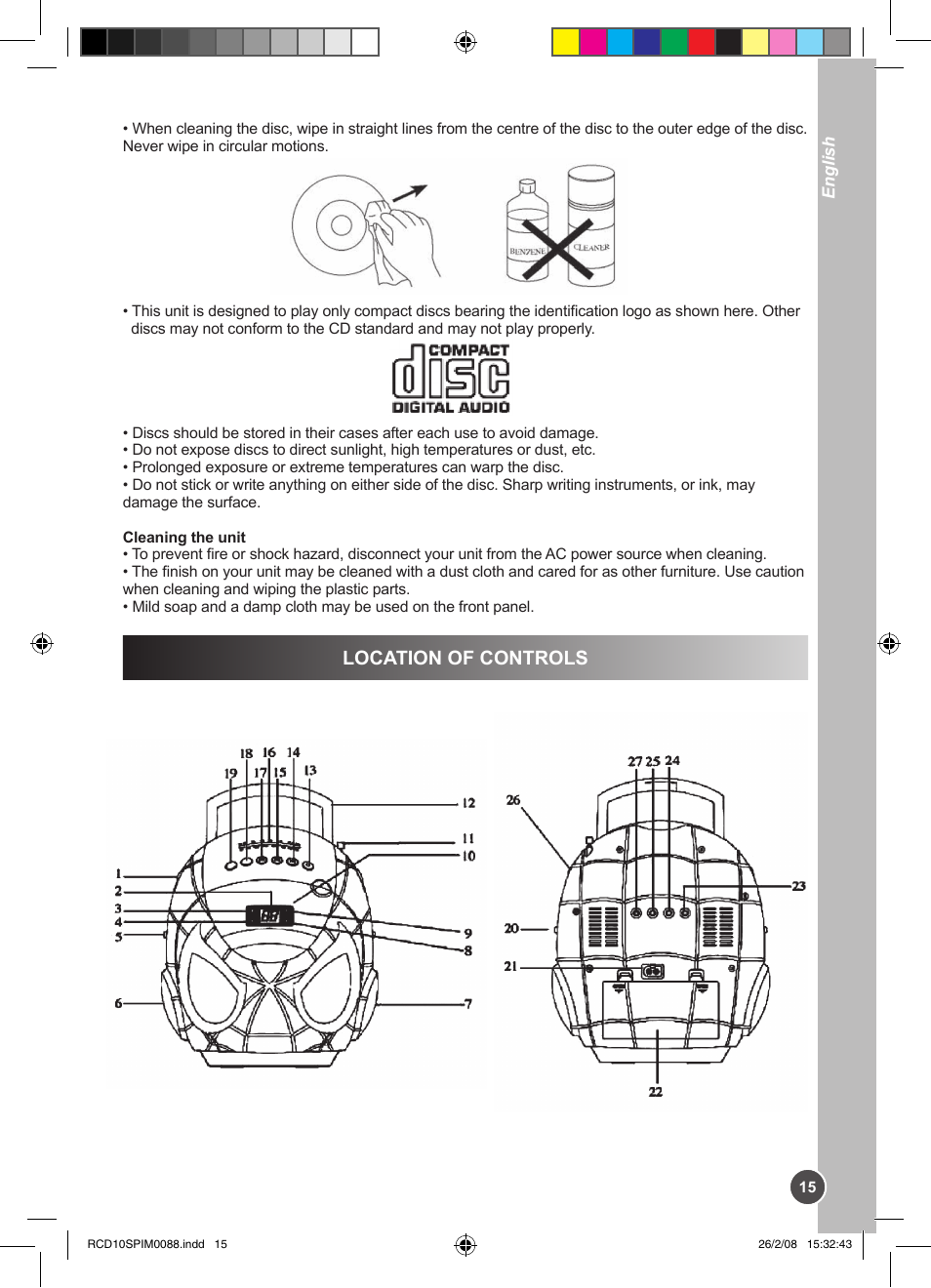 Location of controls | Lexibook RCD10SP User Manual | Page 15 / 58
