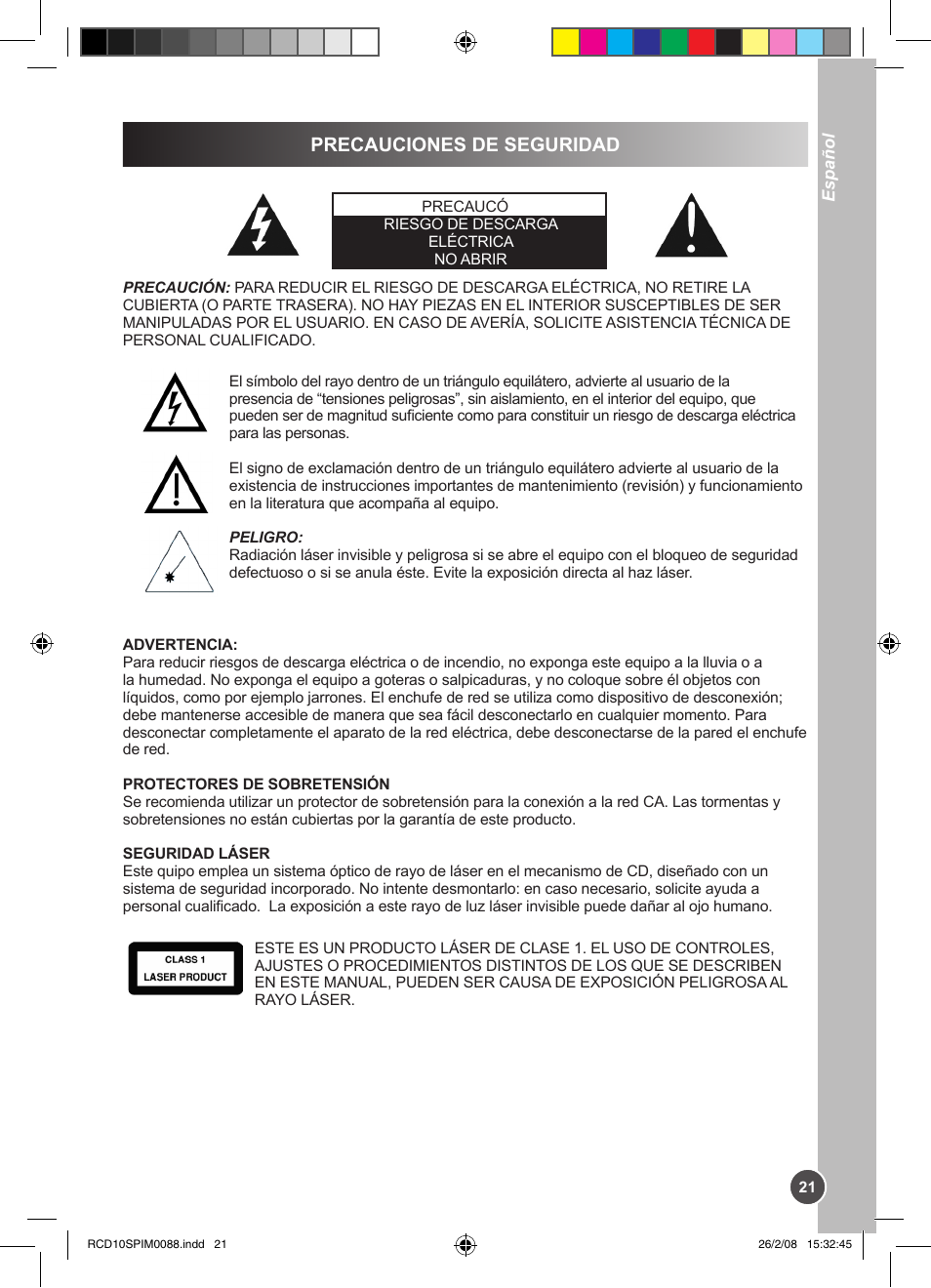 Precauciones de seguridad | Lexibook RCD10SP User Manual | Page 21 / 58