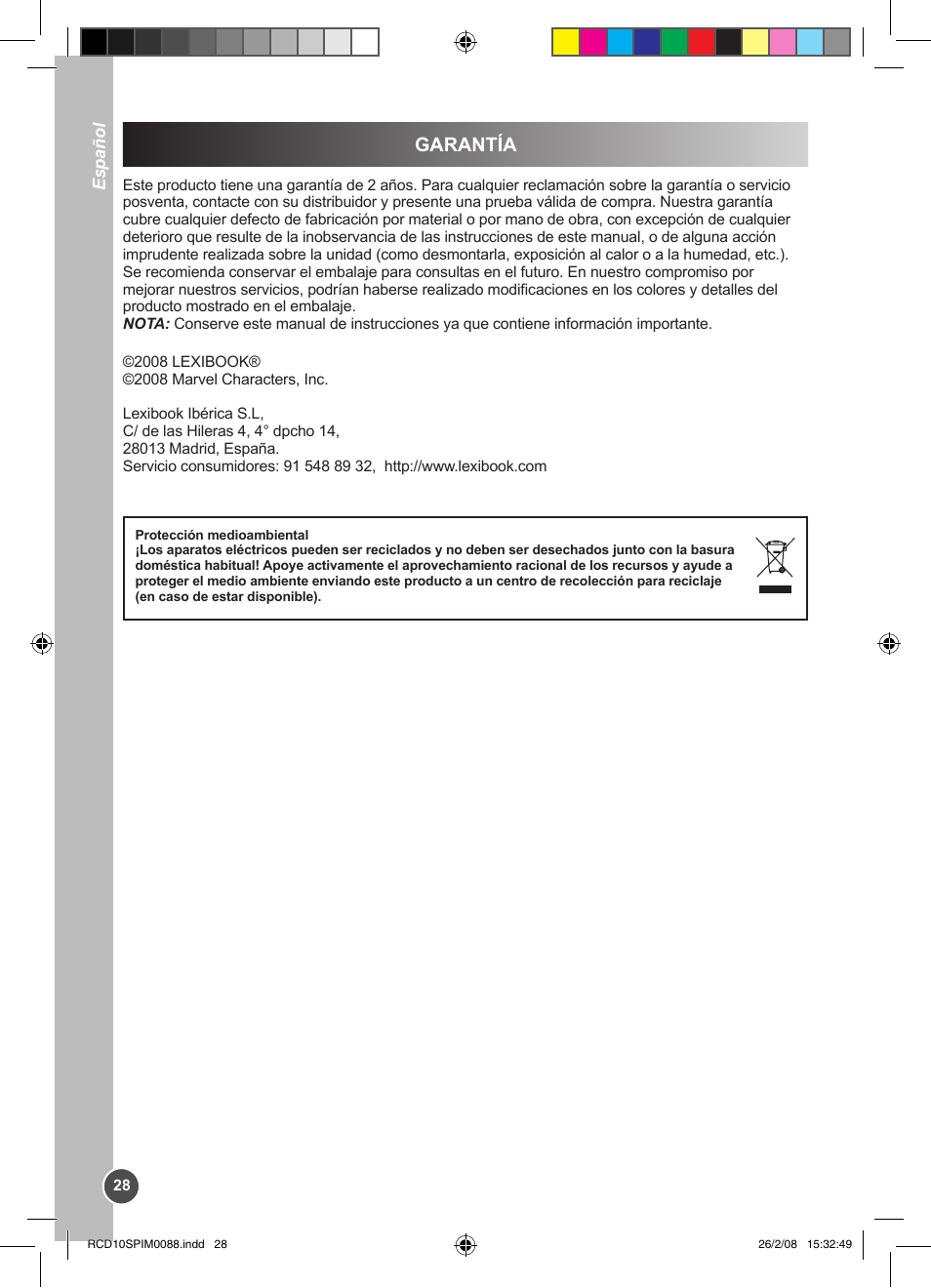 Garantía | Lexibook RCD10SP User Manual | Page 28 / 58