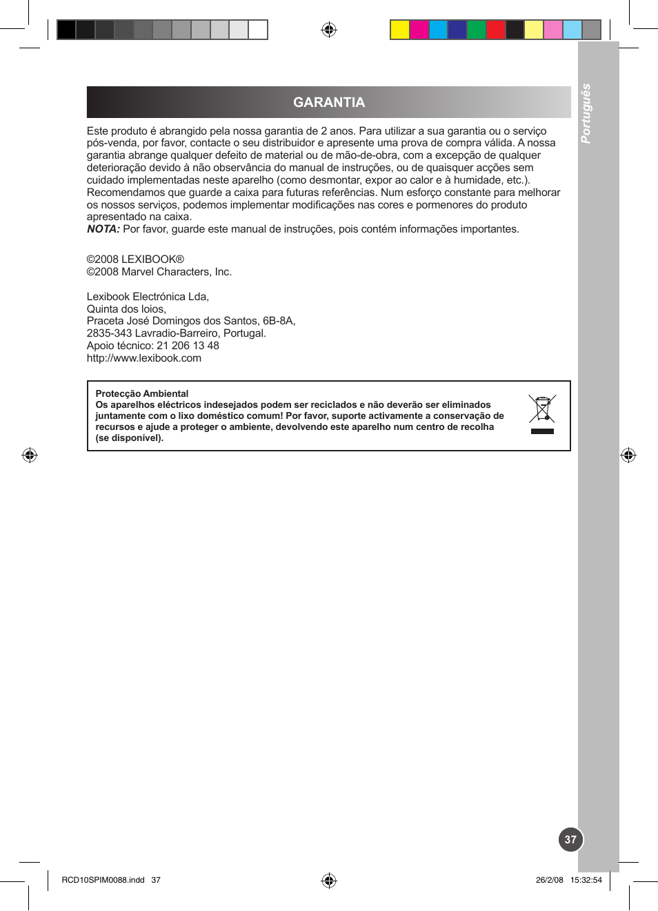 Garantia | Lexibook RCD10SP User Manual | Page 37 / 58