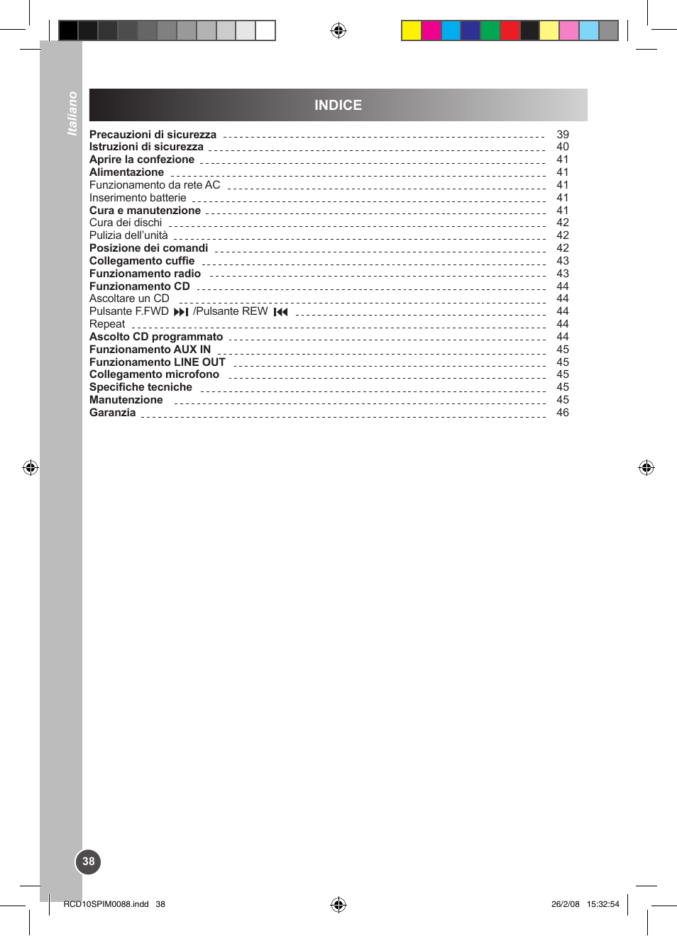 Indice | Lexibook RCD10SP User Manual | Page 38 / 58