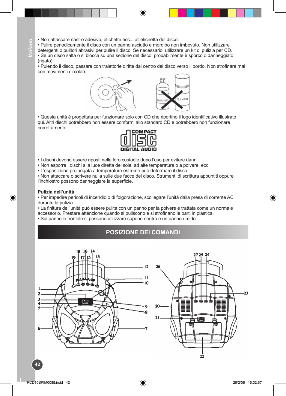 Posizione dei comandi | Lexibook RCD10SP User Manual | Page 42 / 58