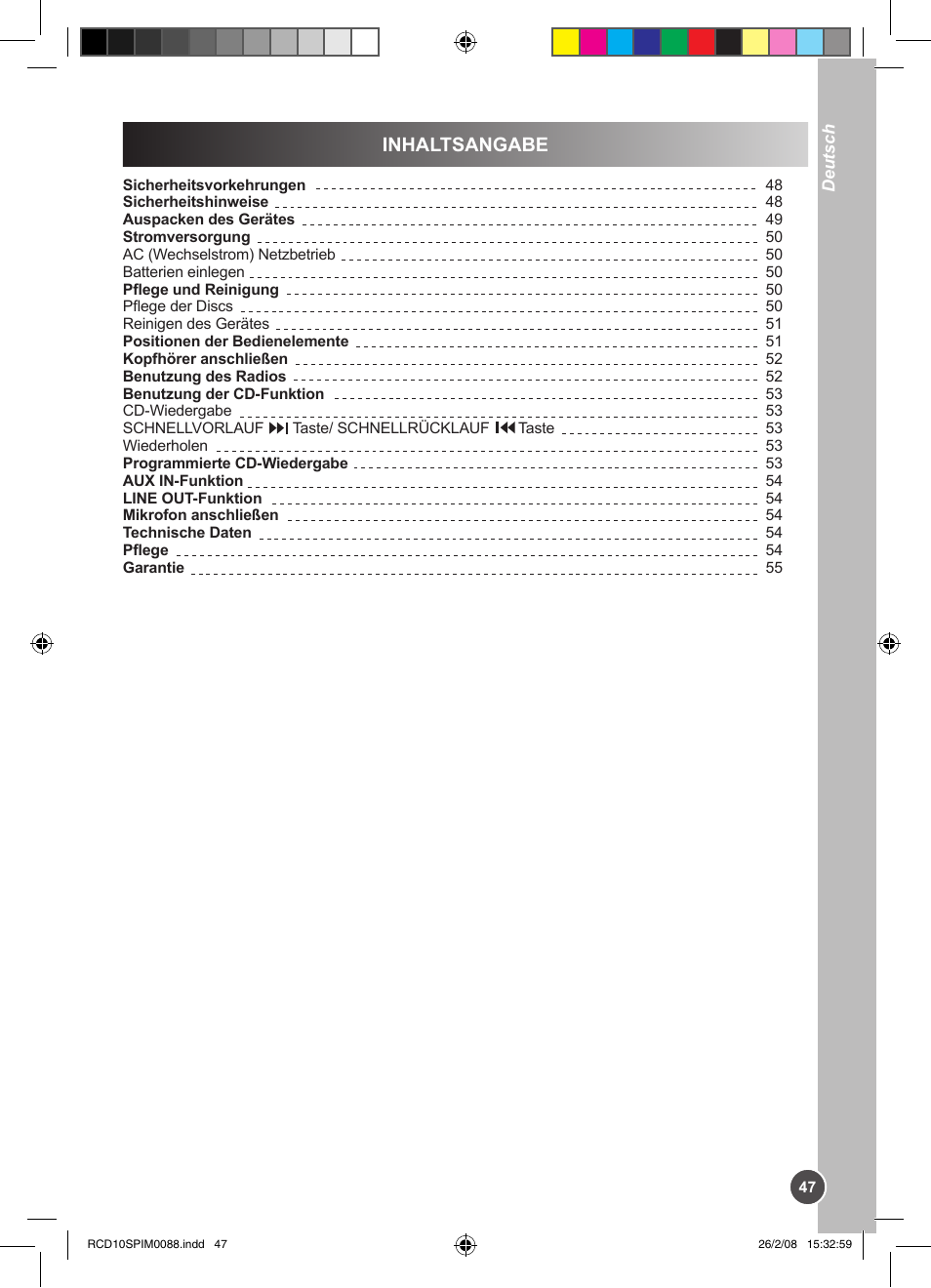 Inhaltsangabe | Lexibook RCD10SP User Manual | Page 47 / 58