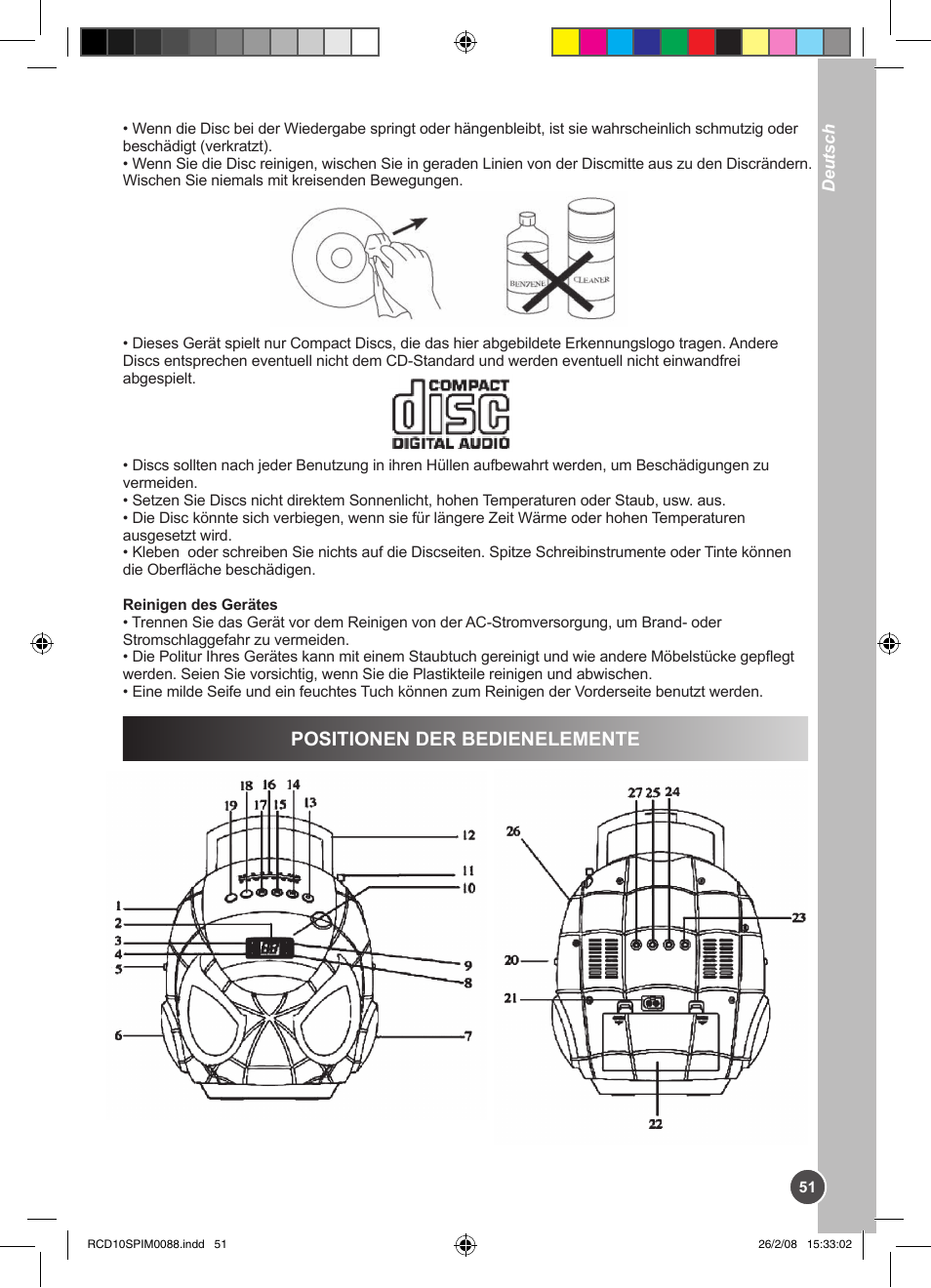 Positionen der bedienelemente | Lexibook RCD10SP User Manual | Page 51 / 58