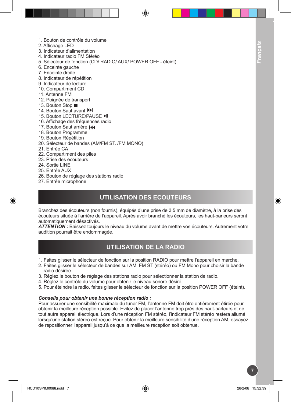 Utilisation des ecouteurs, Utilisation de la radio | Lexibook RCD10SP User Manual | Page 7 / 58