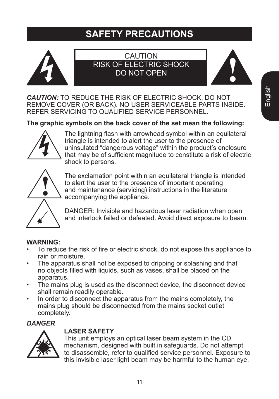 Safety precautions | Lexibook RCD102TF User Manual | Page 11 / 60