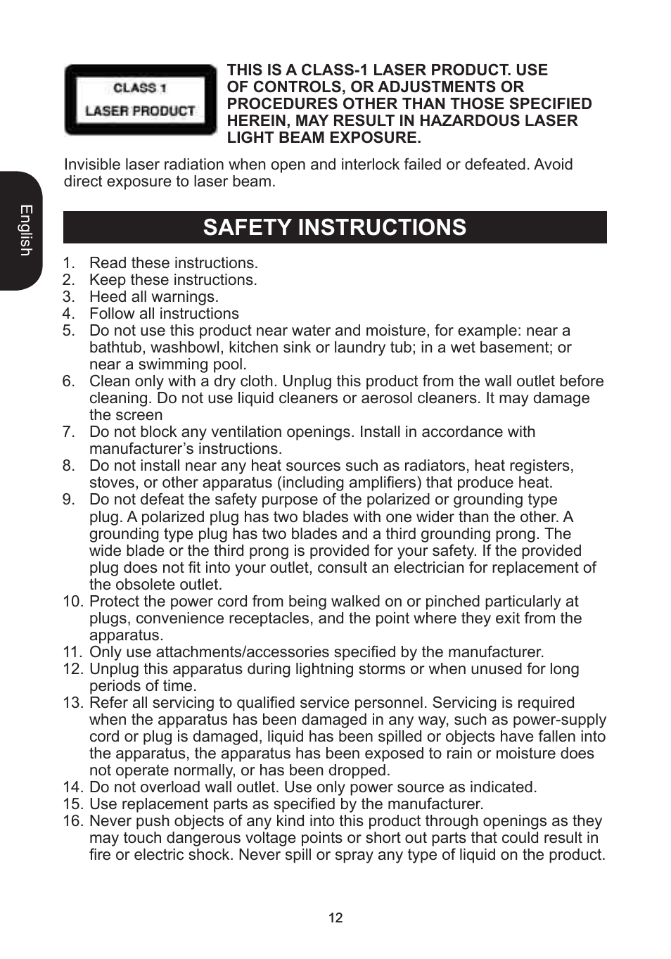 Safety instructions | Lexibook RCD102TF User Manual | Page 12 / 60