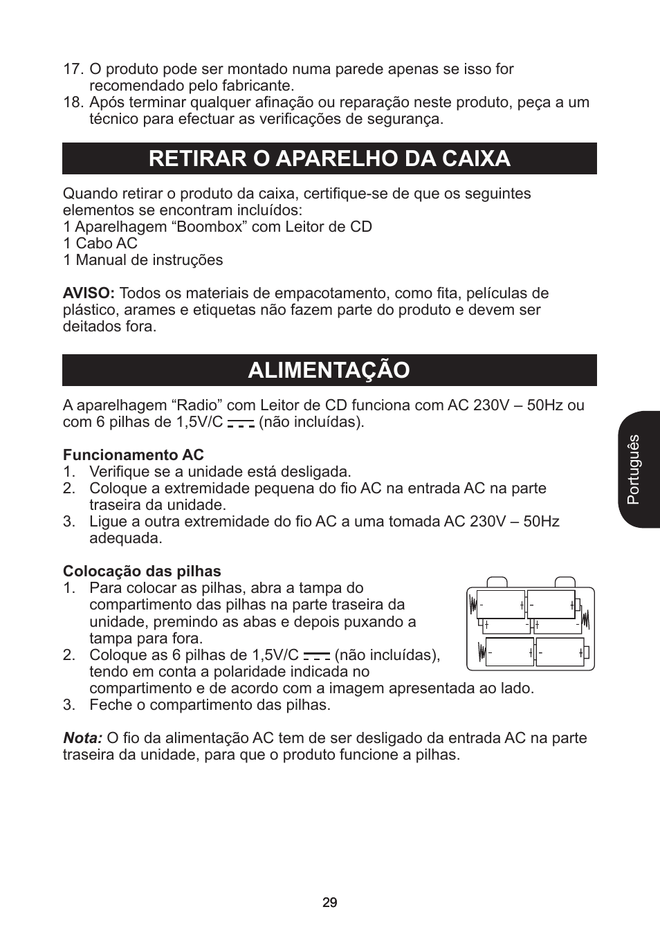 Retirar o aparelho da caixa alimentação | Lexibook RCD102TF User Manual | Page 29 / 60
