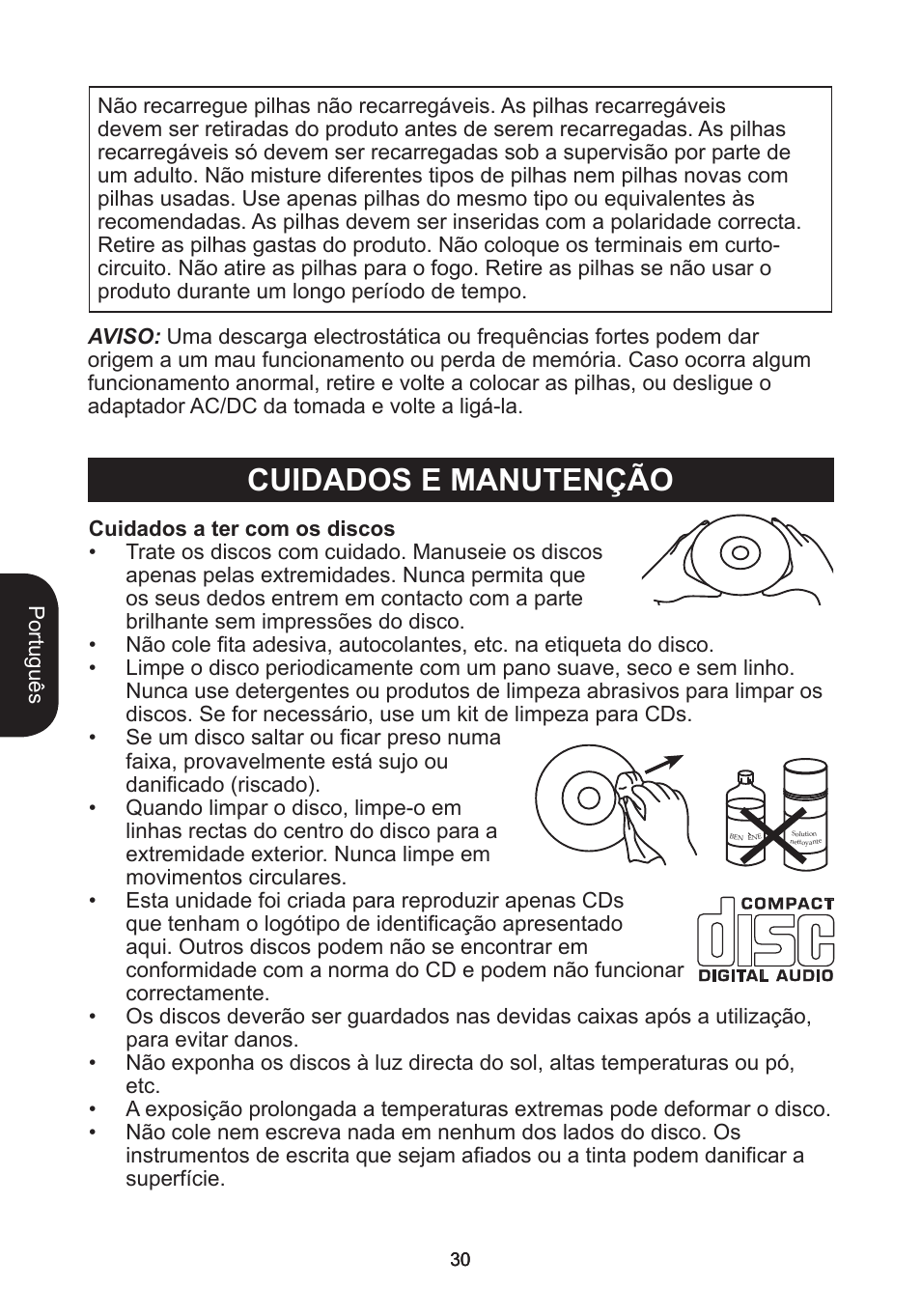 Cuidados e manutenção | Lexibook RCD102TF User Manual | Page 30 / 60