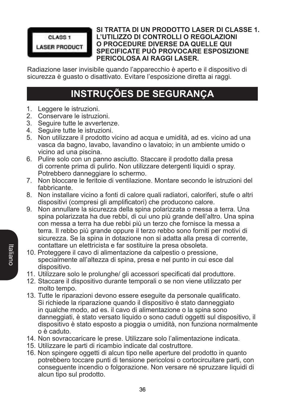 Instruções de segurança | Lexibook RCD102TF User Manual | Page 36 / 60