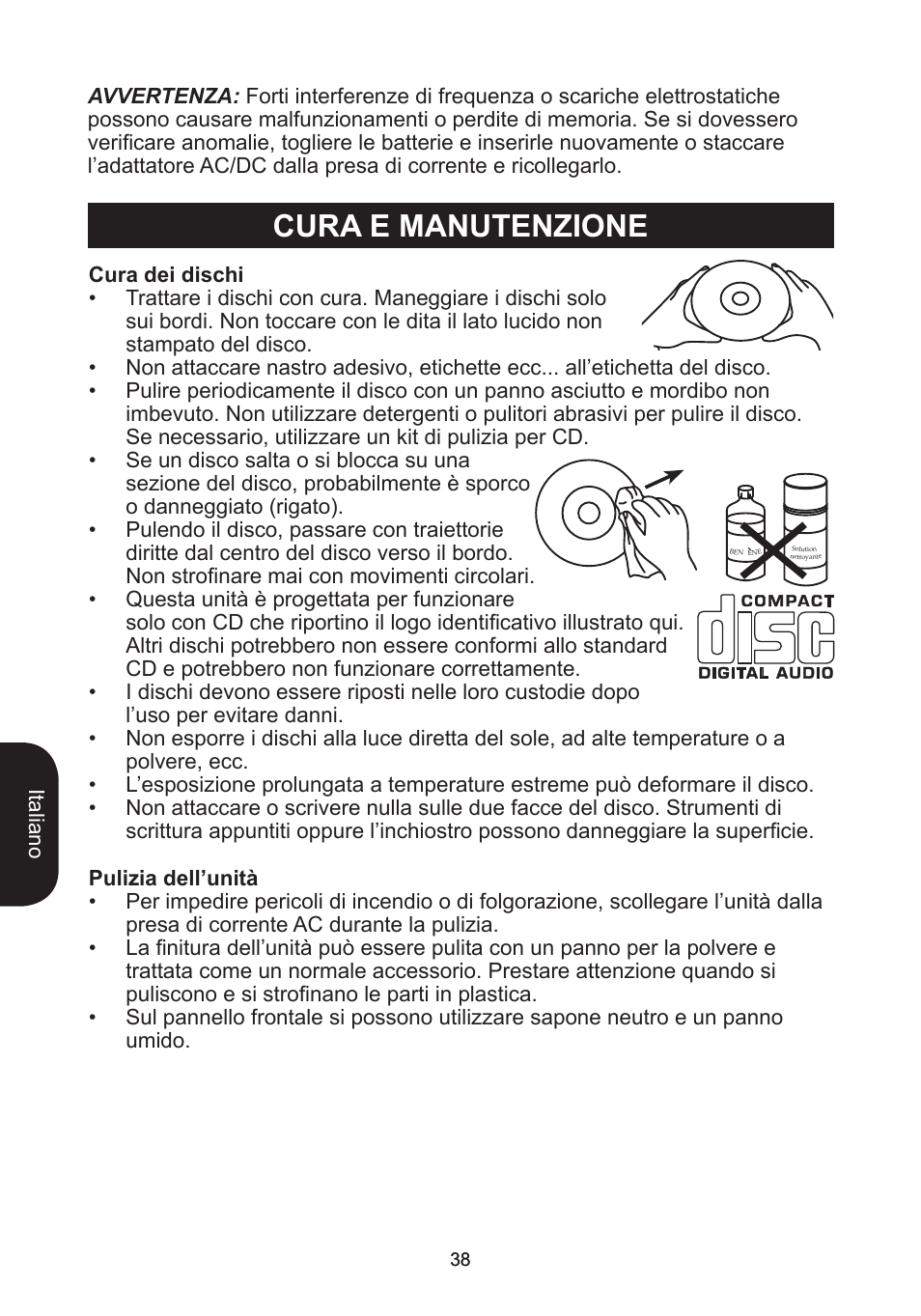 Cura e manutenzione | Lexibook RCD102TF User Manual | Page 38 / 60