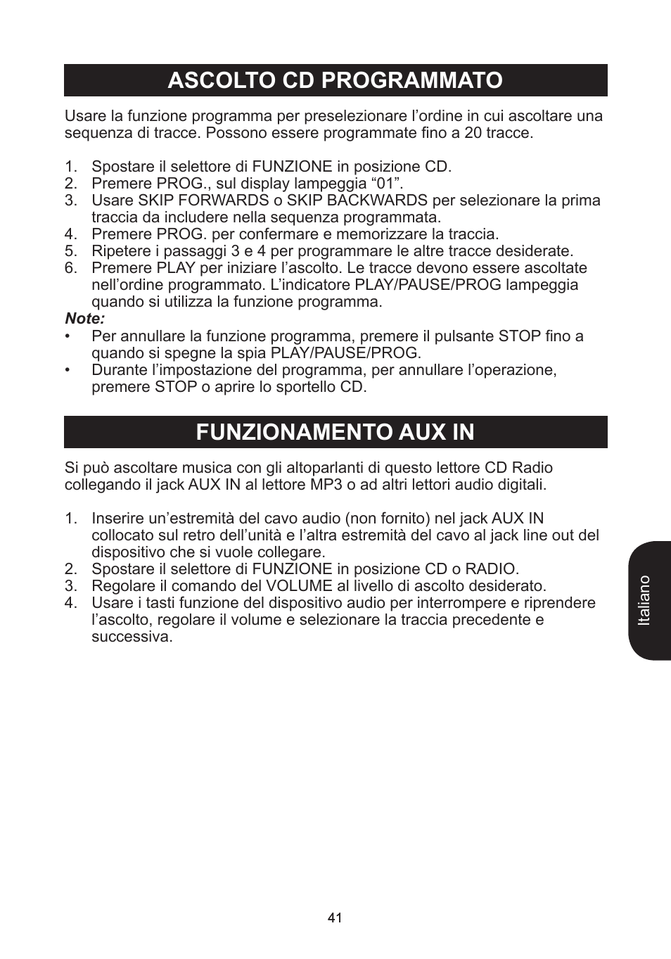 Ascolto cd programmato funzionamento aux in | Lexibook RCD102TF User Manual | Page 41 / 60